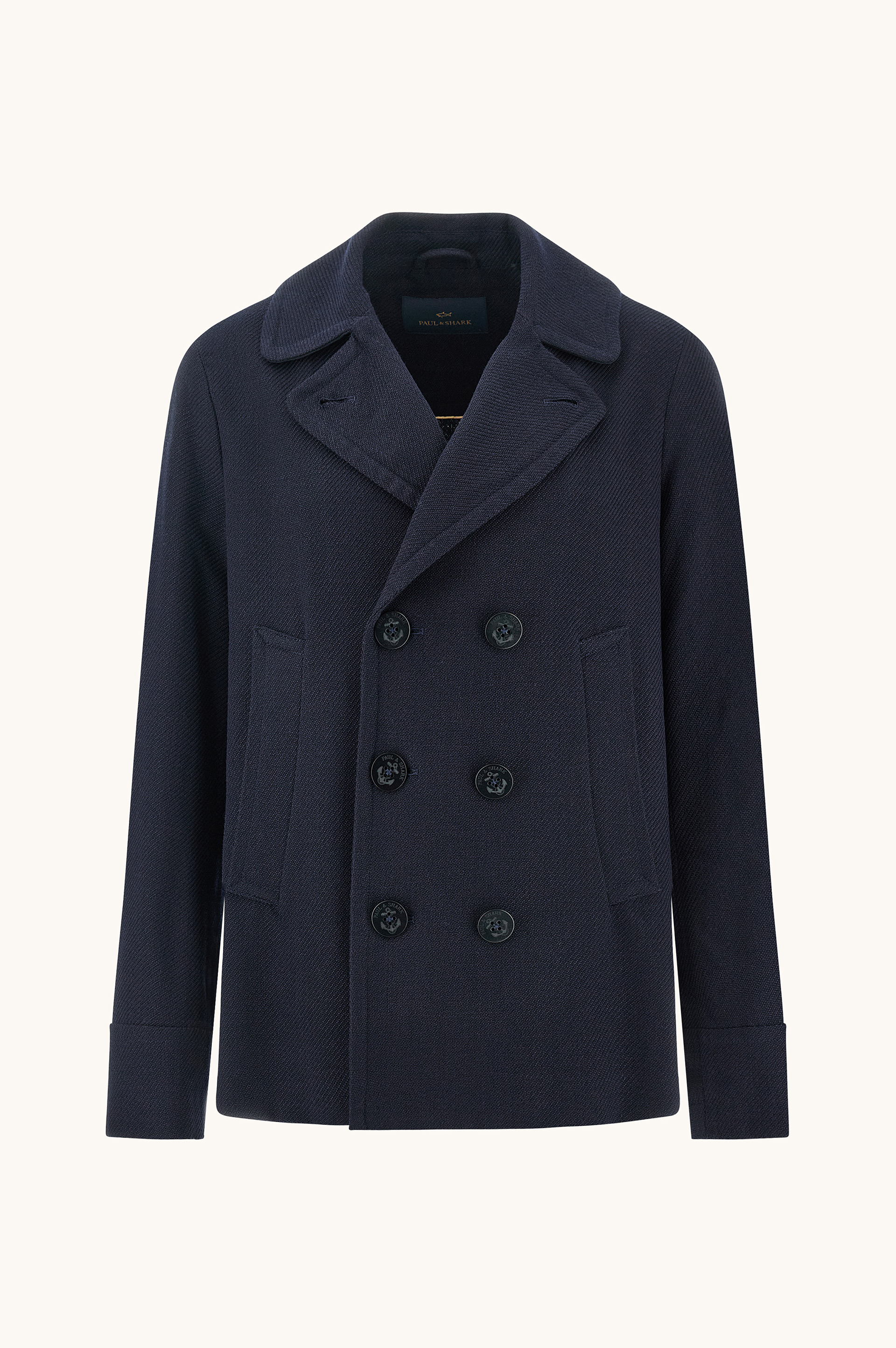 THE PEACOAT in textured wool and cotton image number 1