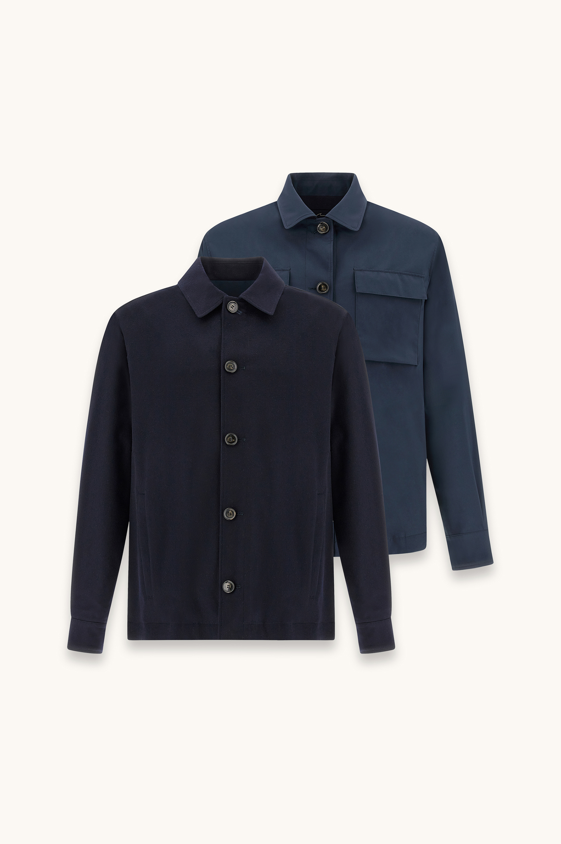 Surchemise r&eacute;versible en cachemire et tissu technique image number 1