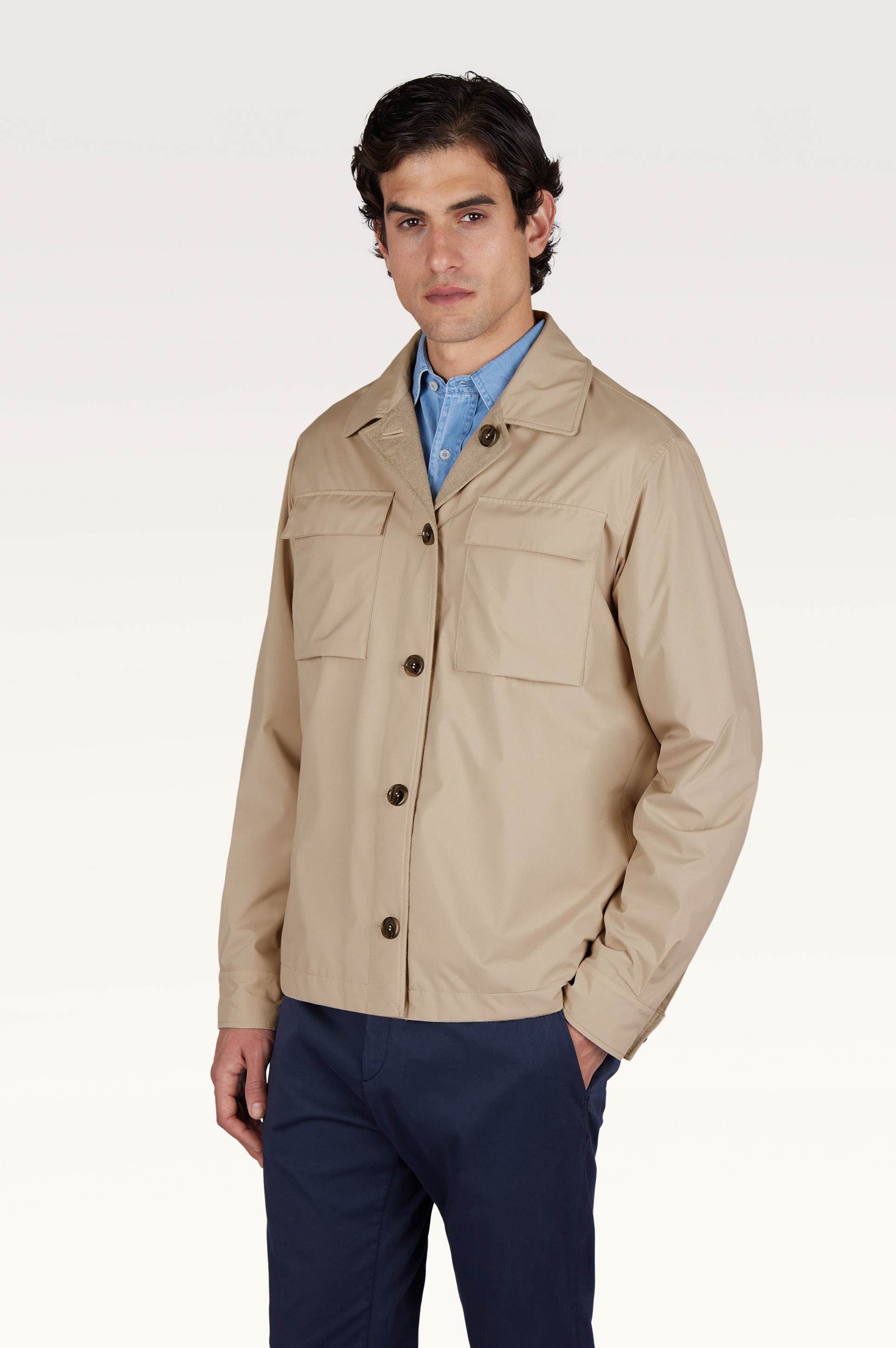 Reversible overshirt in cashmere and technical fabric image number 12