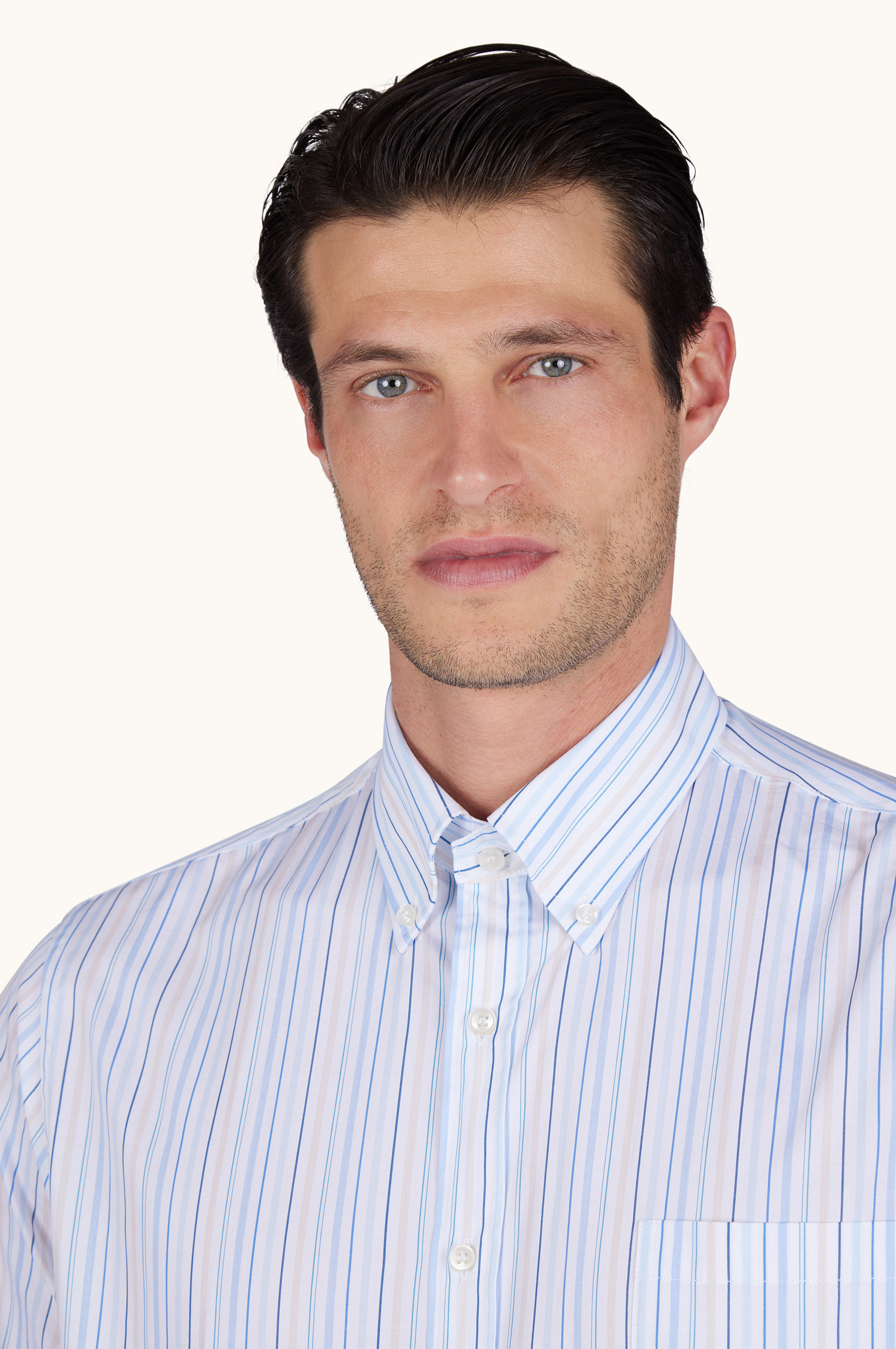 Cotton twill shirt with striped pattern image number 3