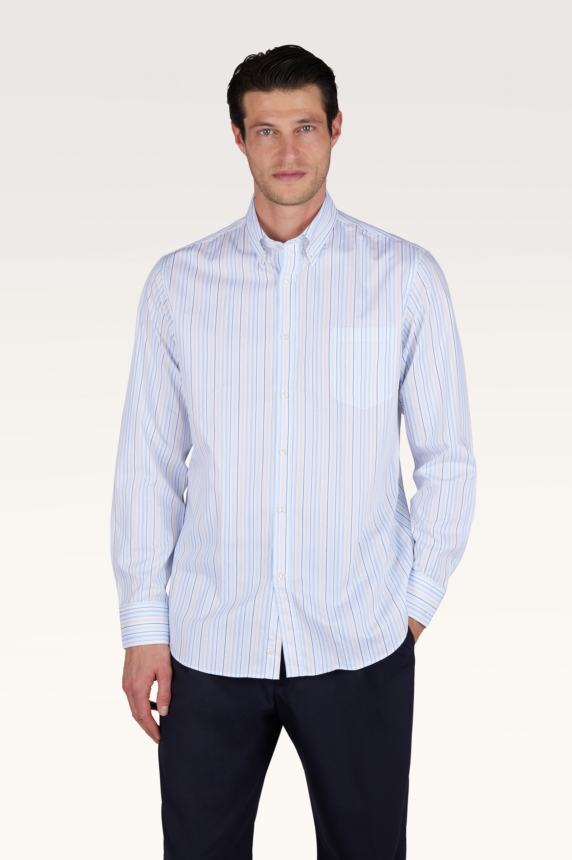Cotton twill shirt with striped pattern image number 0