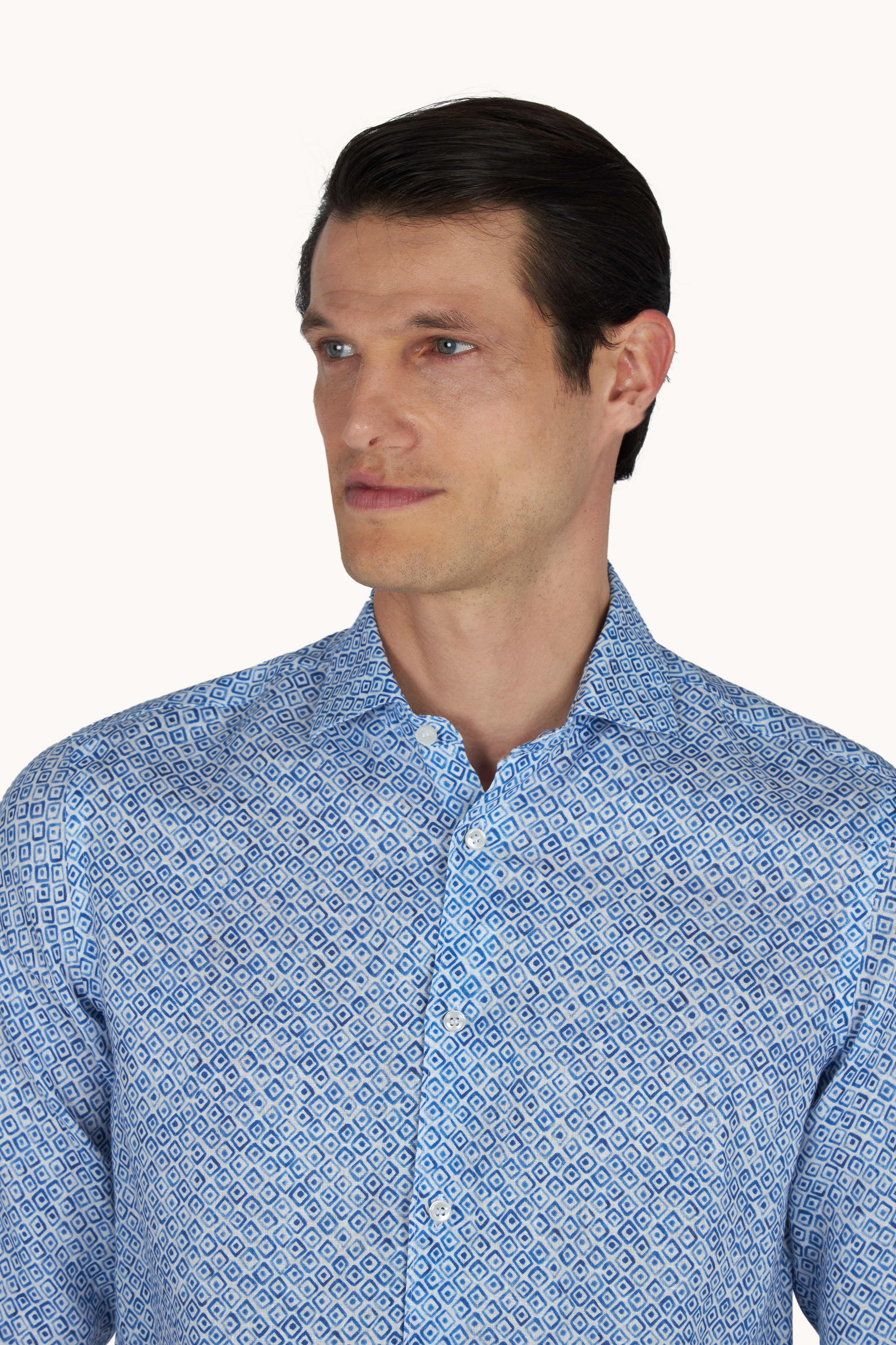 Camisa de lino con estampado Geometric Watercolor image number 4