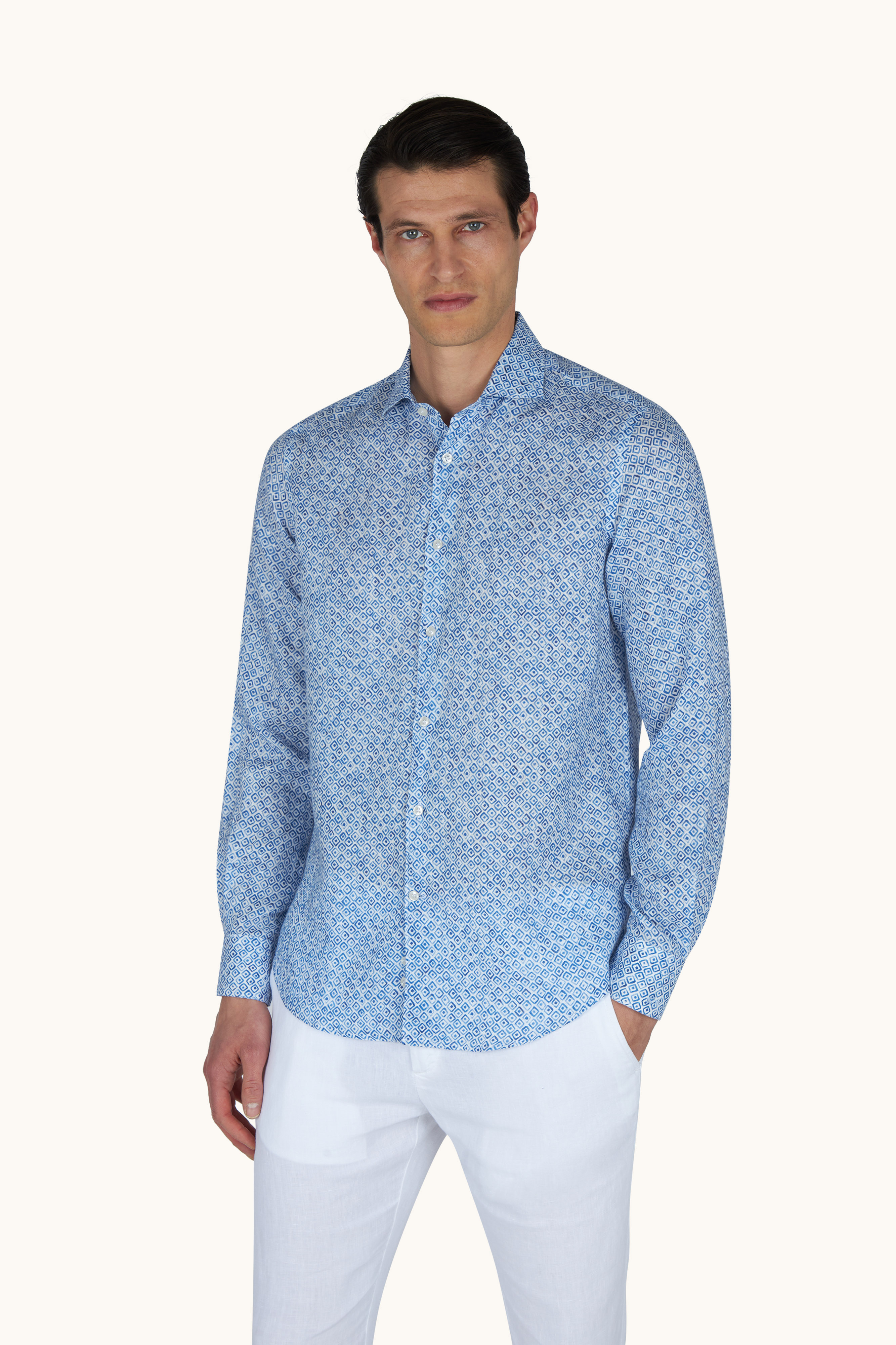 Camisa de lino con estampado Geometric Watercolor image number 0