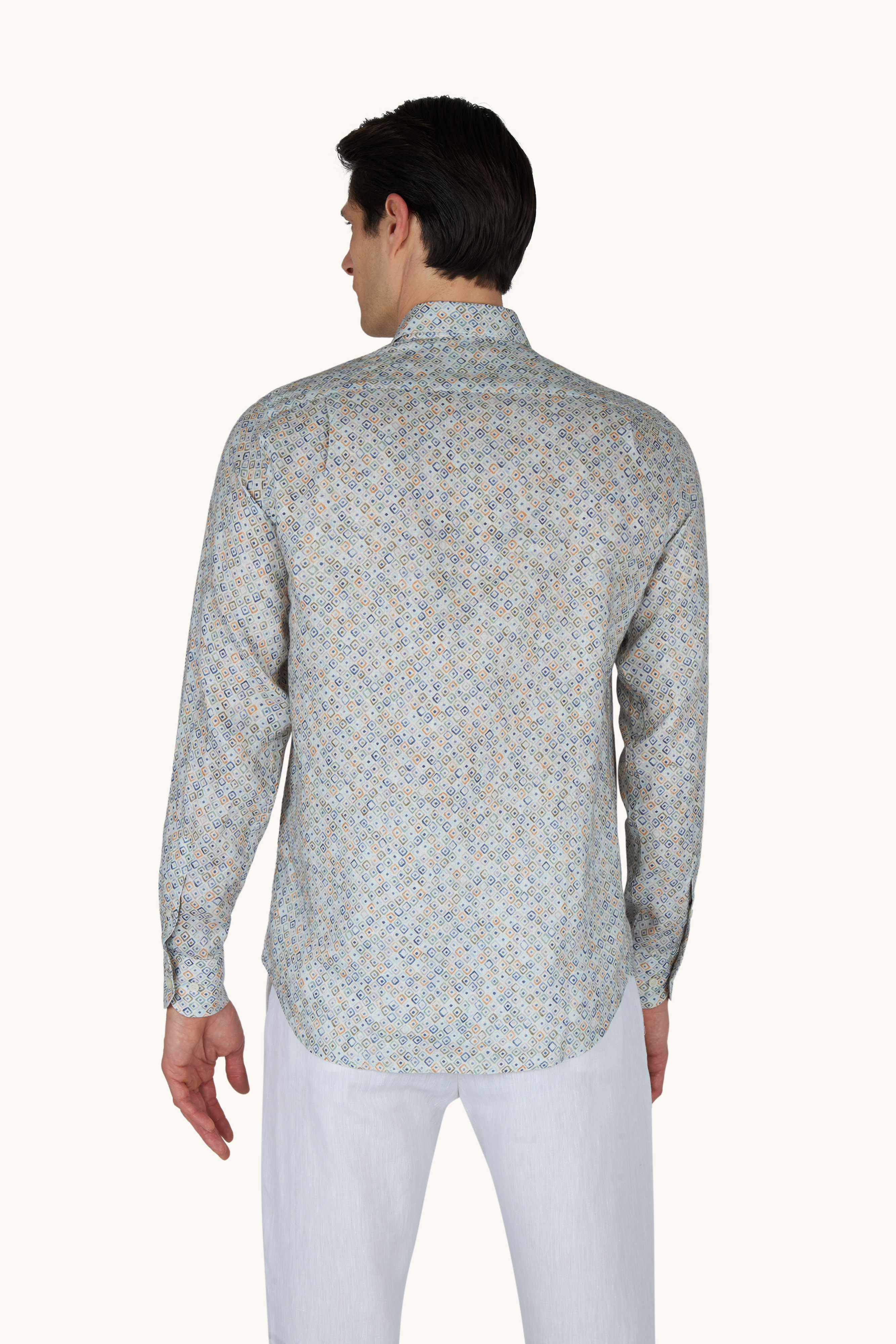 Camicia in lino con motivo Geometric Watercolor image number 3