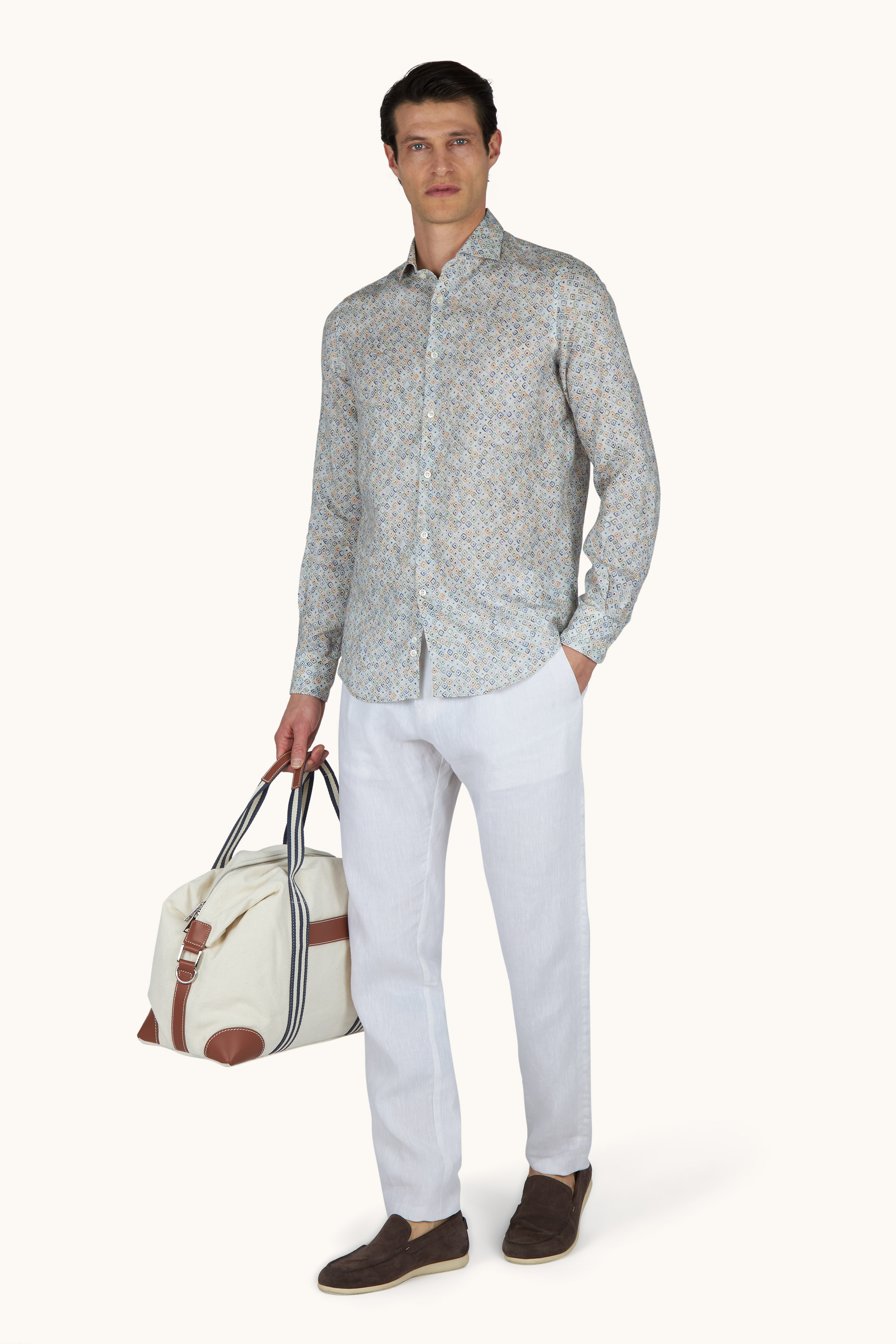 Camicia in lino con motivo Geometric Watercolor image number 2