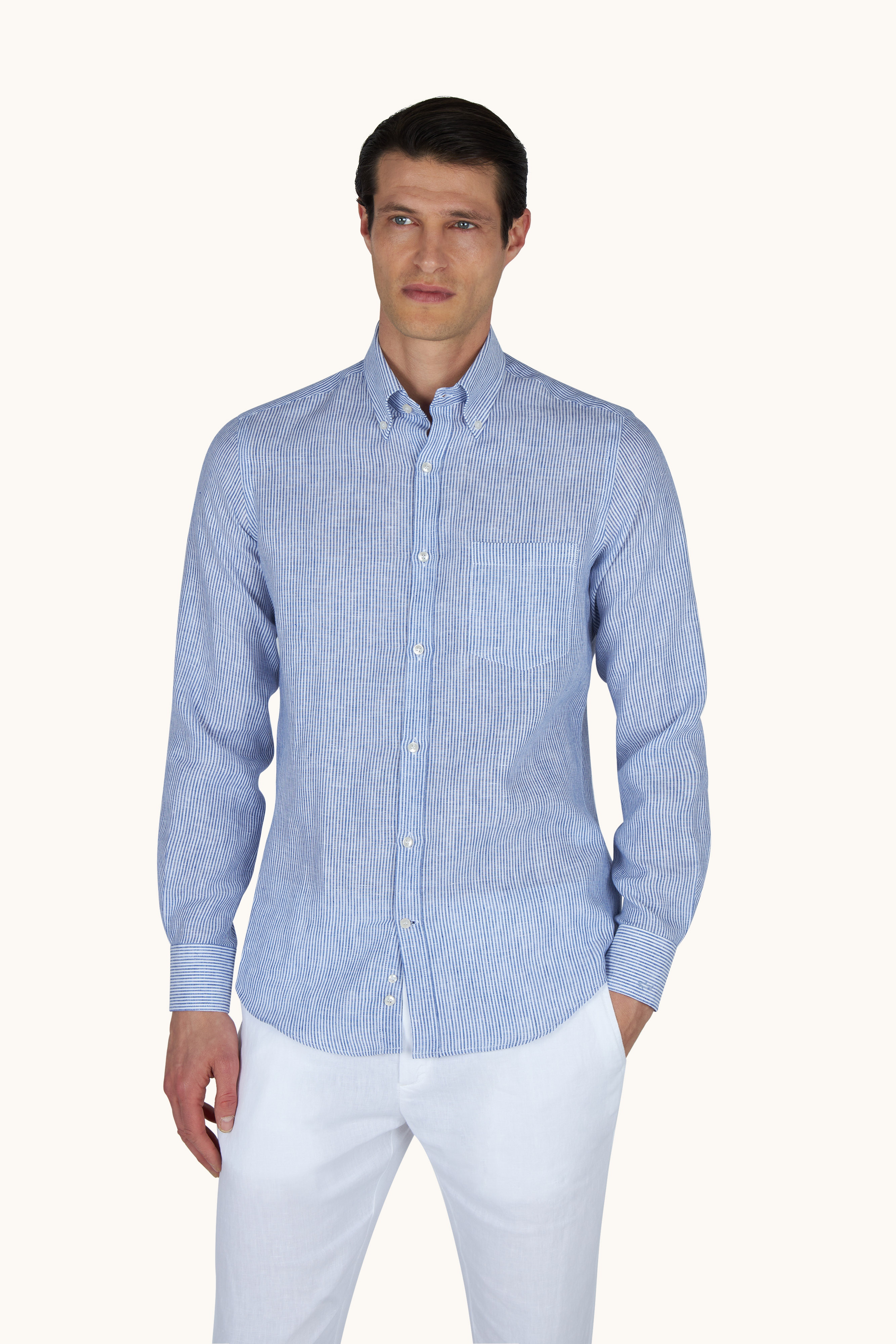 Camisa de lino Soffio con estampado de rayas image number 0