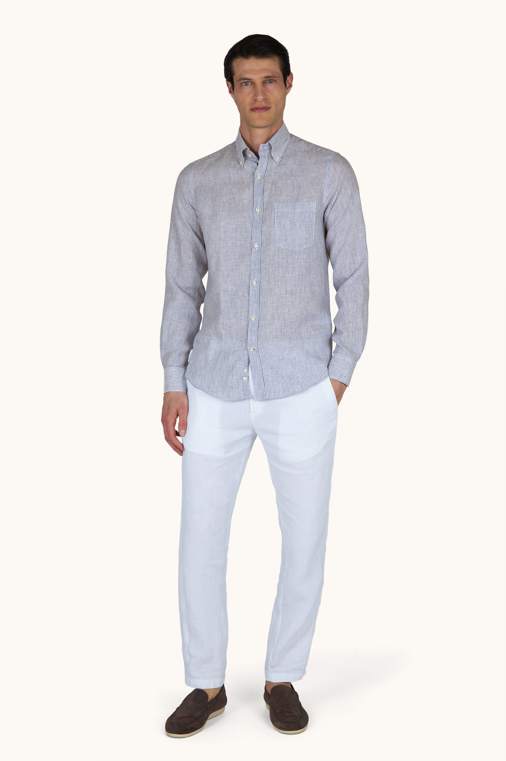 Camisa de lino Soffio con estampado de rayas image number 2