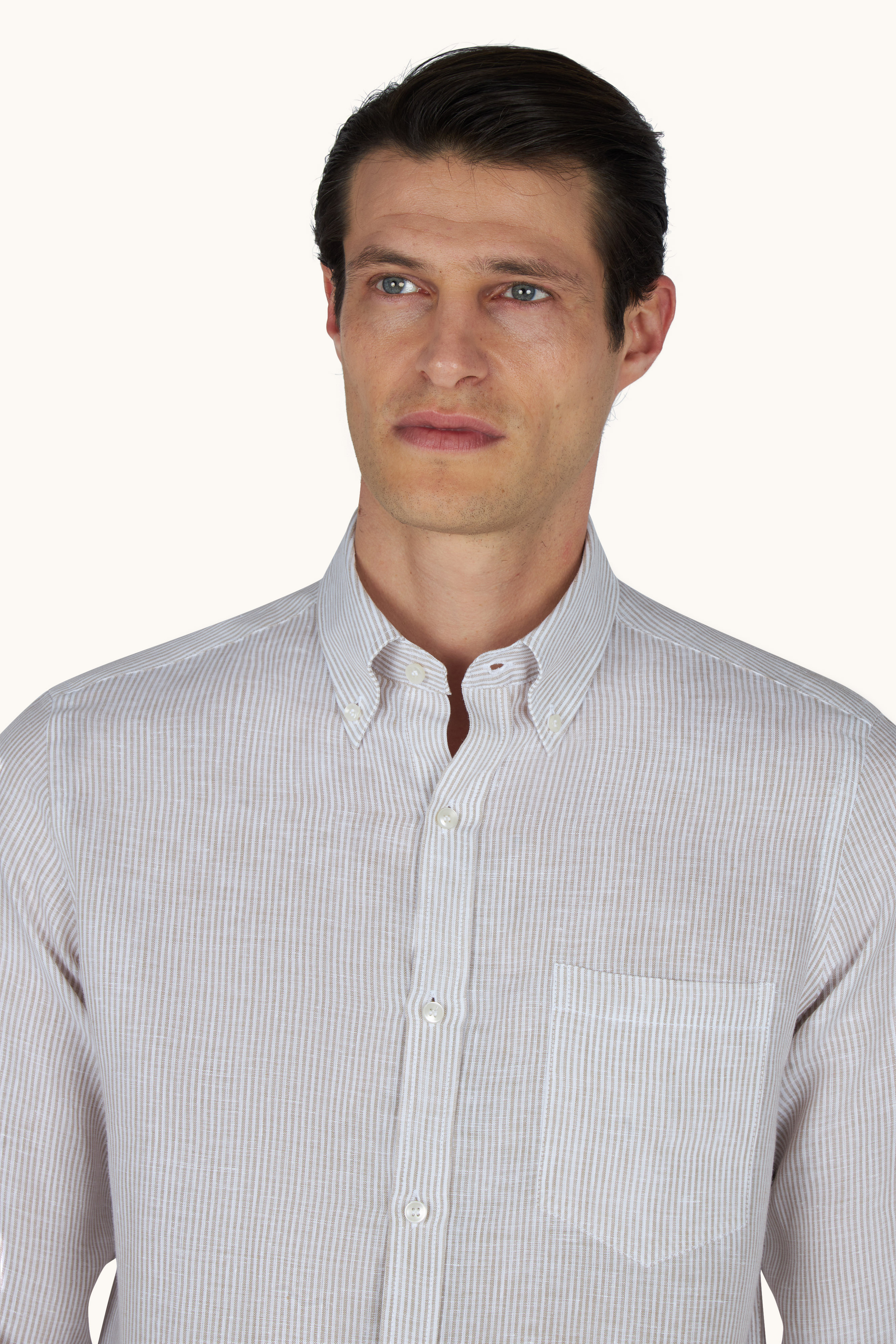 Camisa de lino Soffio con estampado de rayas image number 8