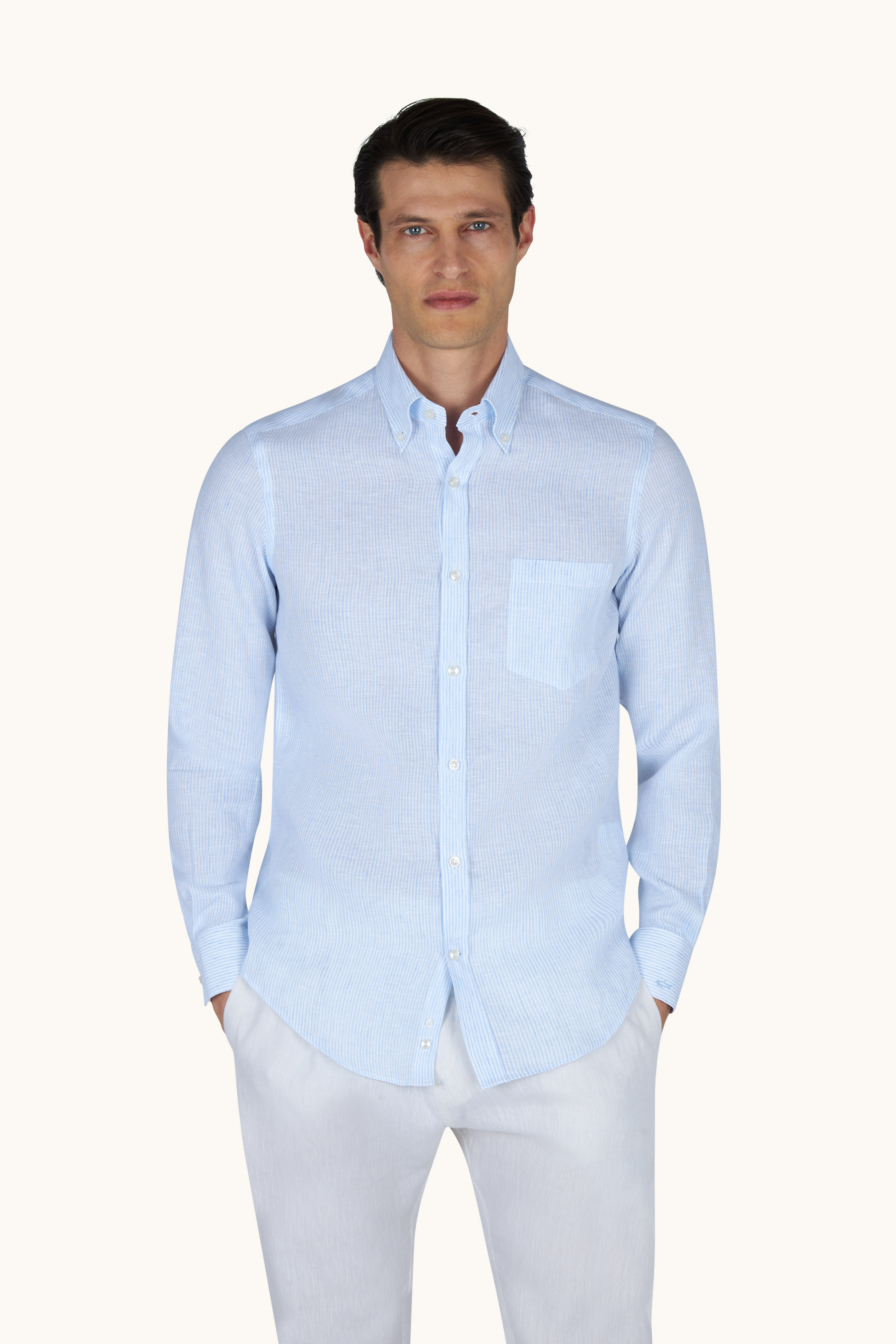 Camisa de lino Soffio con estampado de rayas image number 0