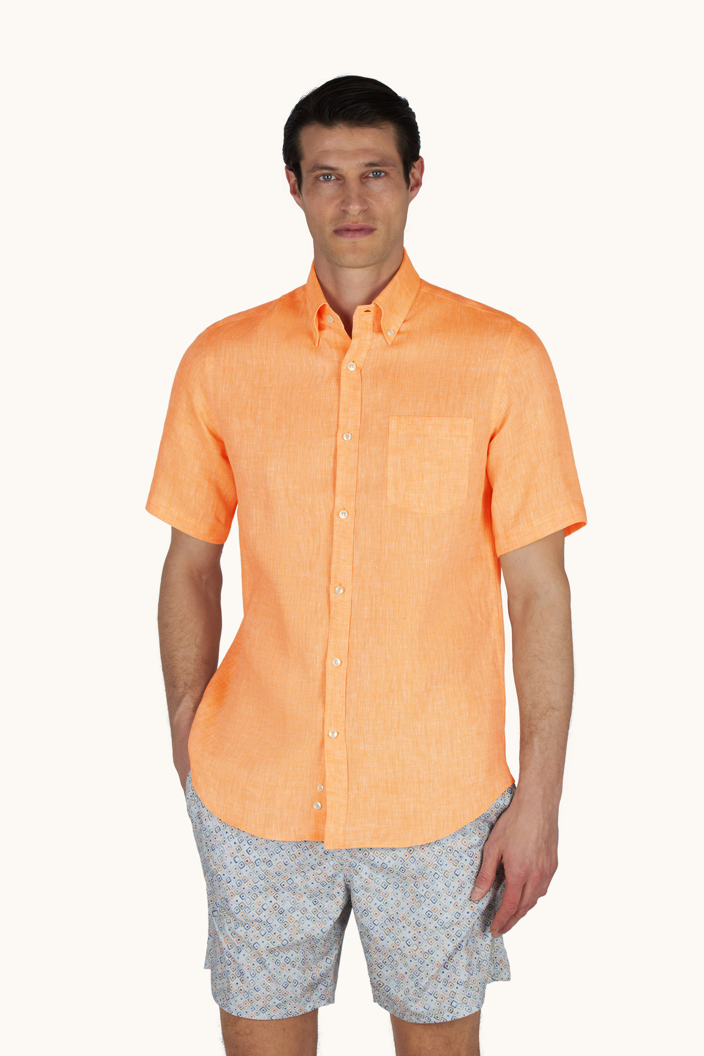 Camisa de lino Soffio de manga corta image number 0