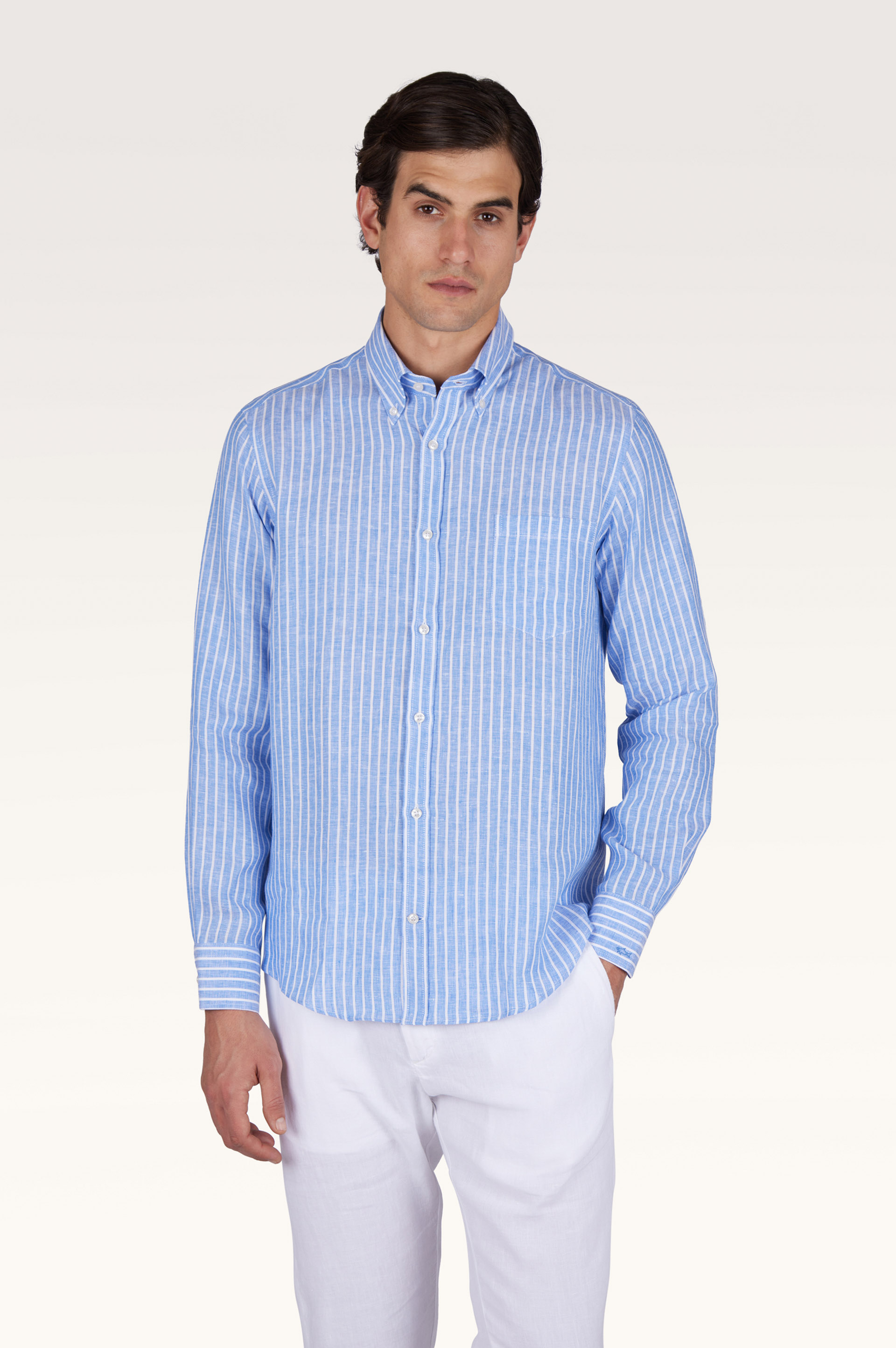 Рубашка из льна Soffio в полоску image number 0