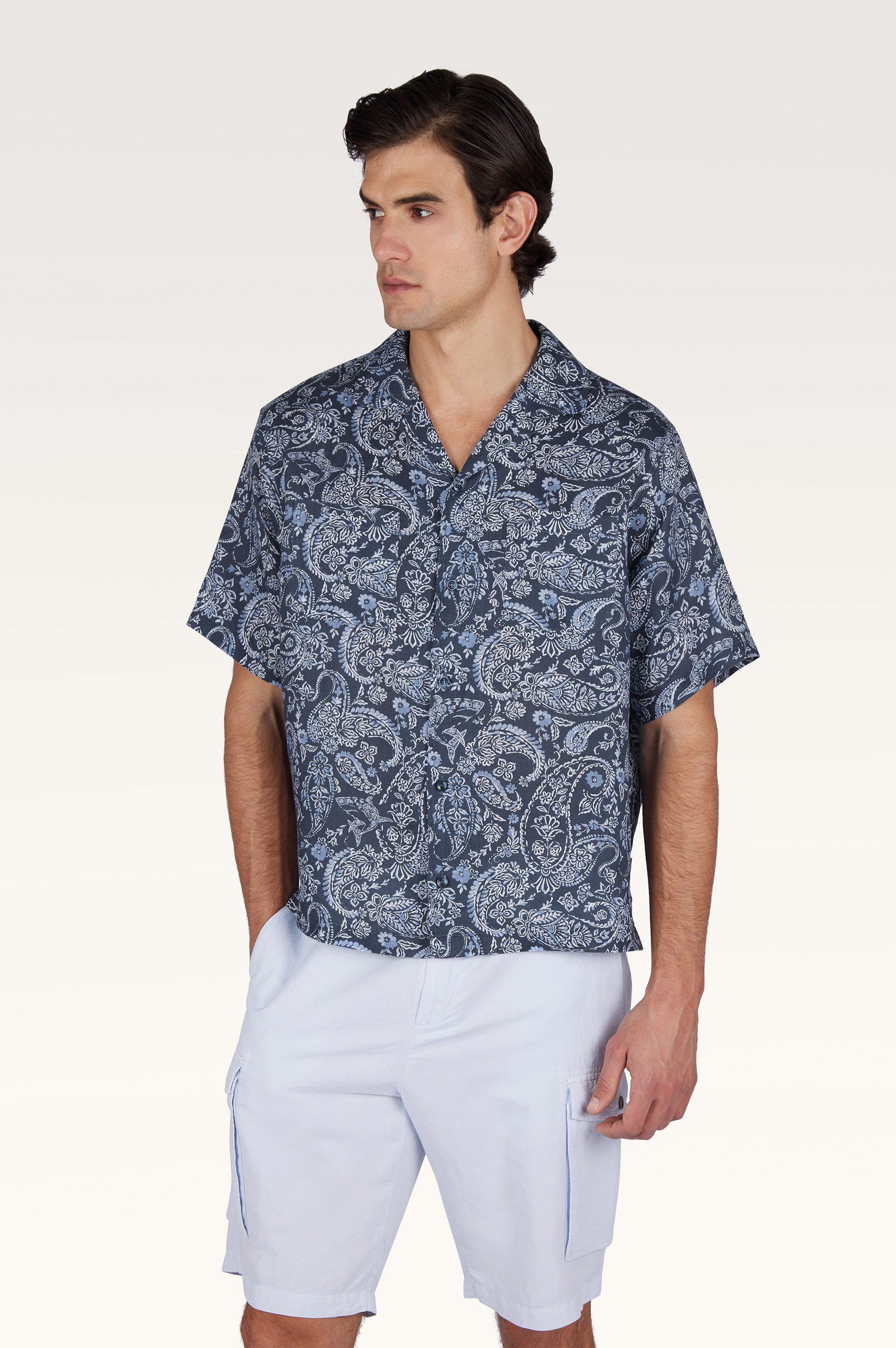Camicia in lino con motivo Shark Paisley image number 0