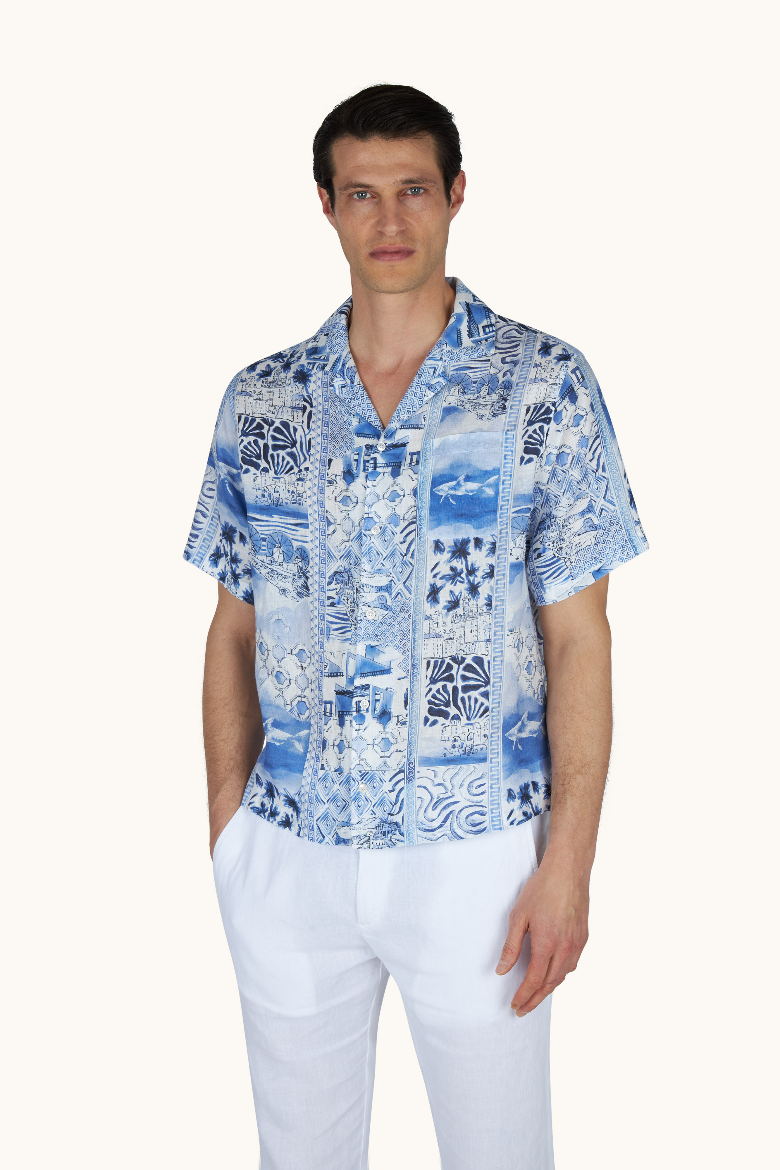 Camisa de lino con estampado Greece Voyage image number 0