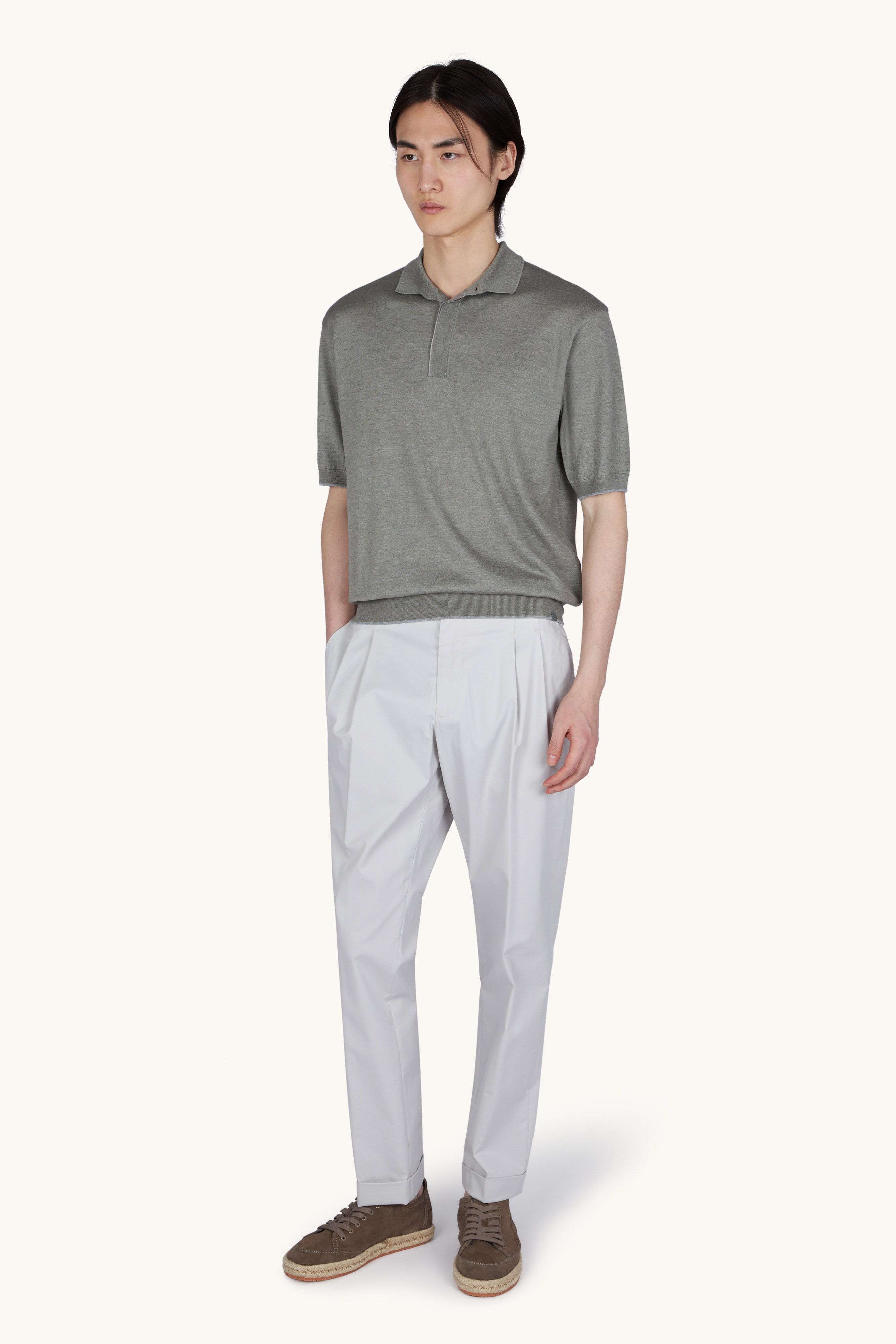 Chino trousers in stretch cotton with double pleats image number 1
