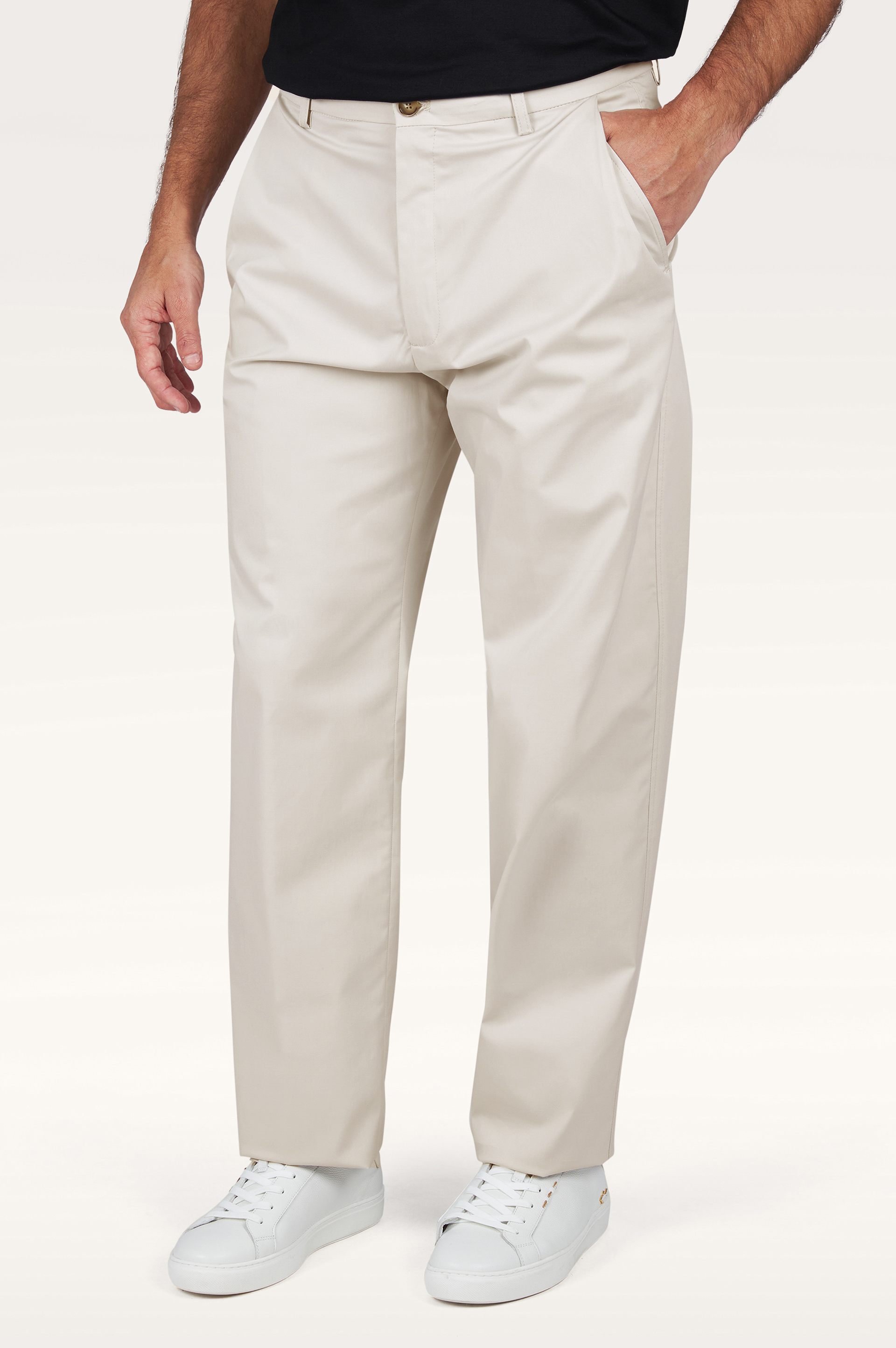 Pantalon wide leg en coton stretch avec pinces image number 0