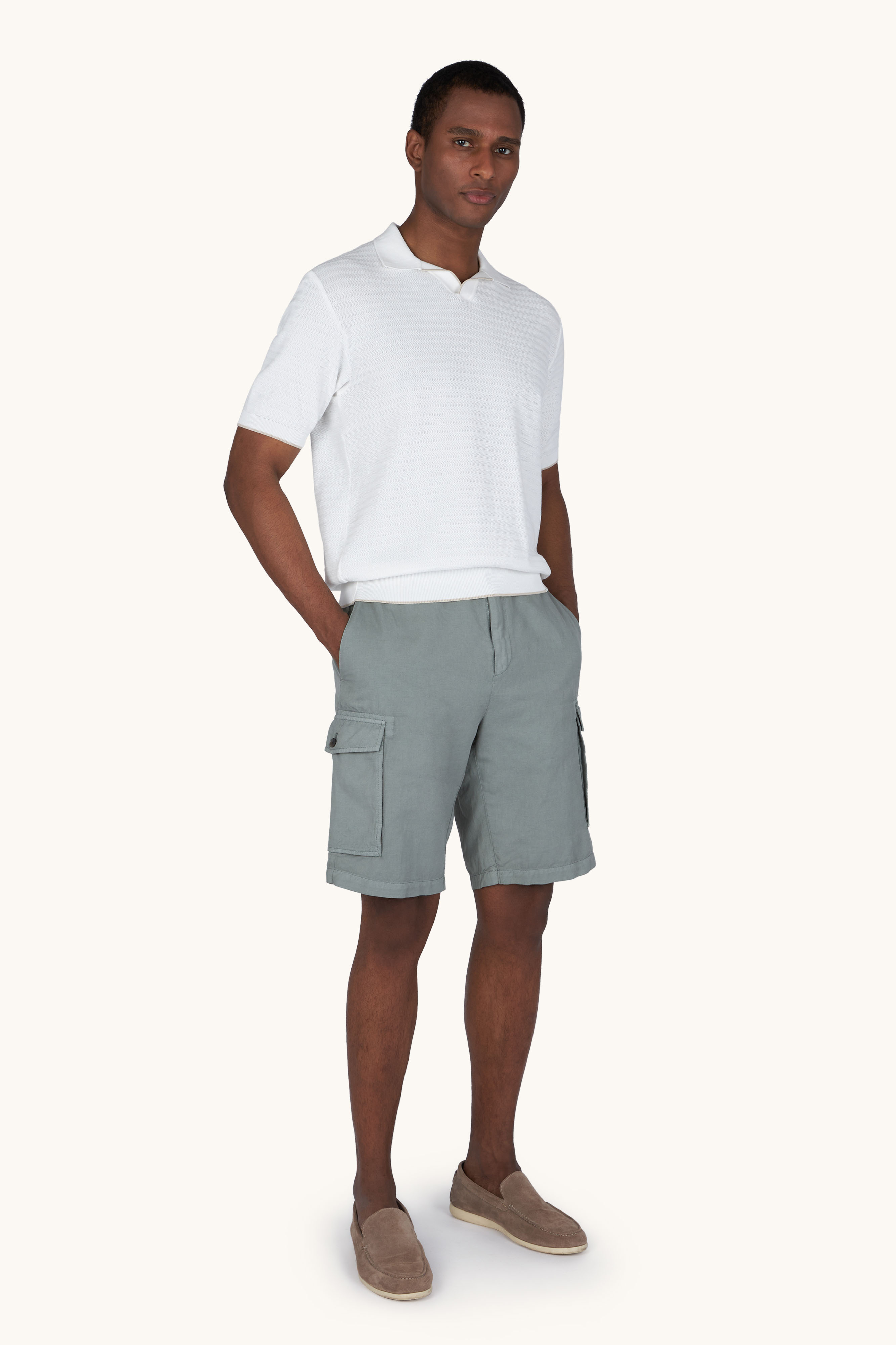 Cargo‑Bermuda aus st&uuml;ckgef&auml;rbtem Leinen und Baumwolle image number 9