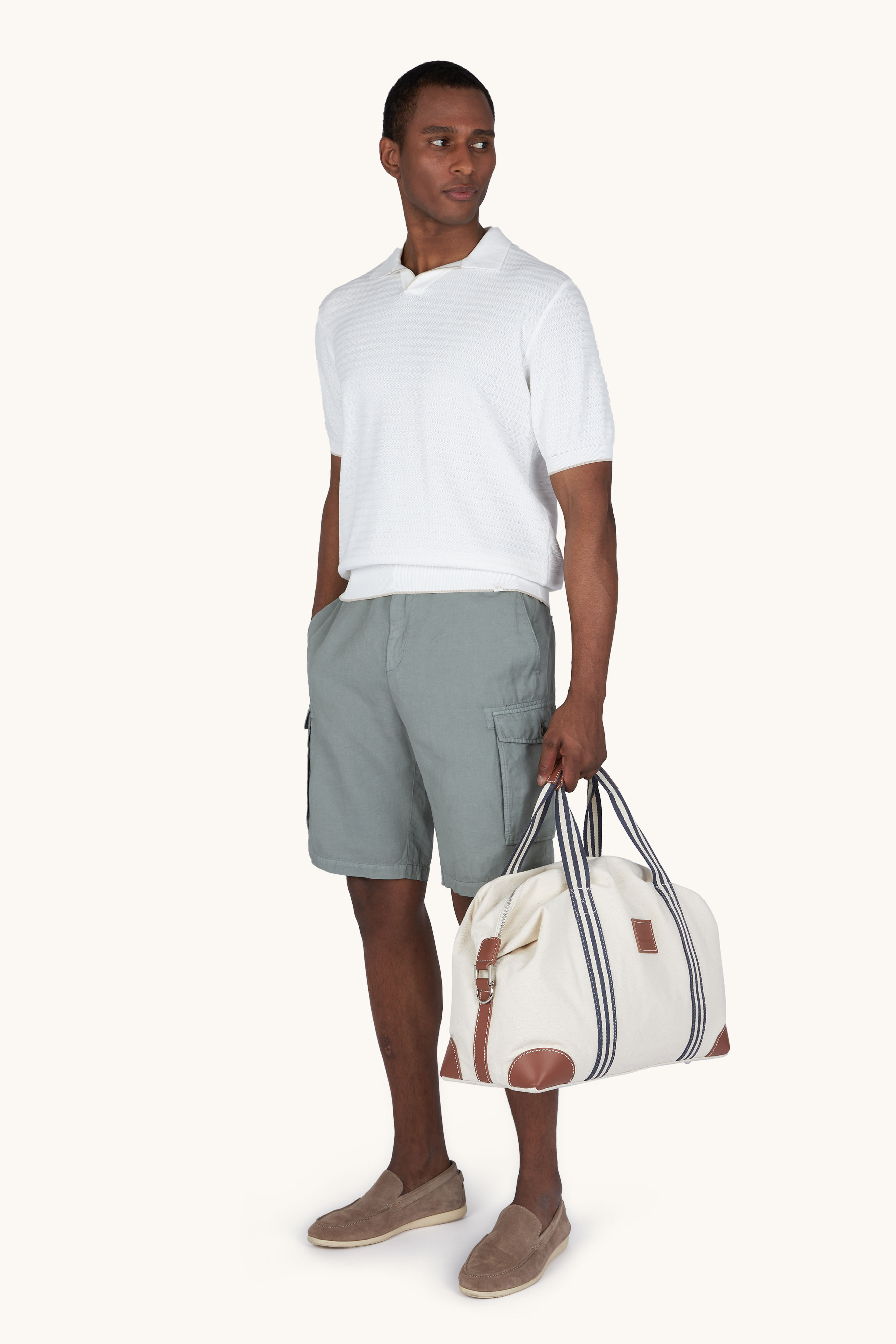 Cargo‑Bermuda aus st&uuml;ckgef&auml;rbtem Leinen und Baumwolle image number 2