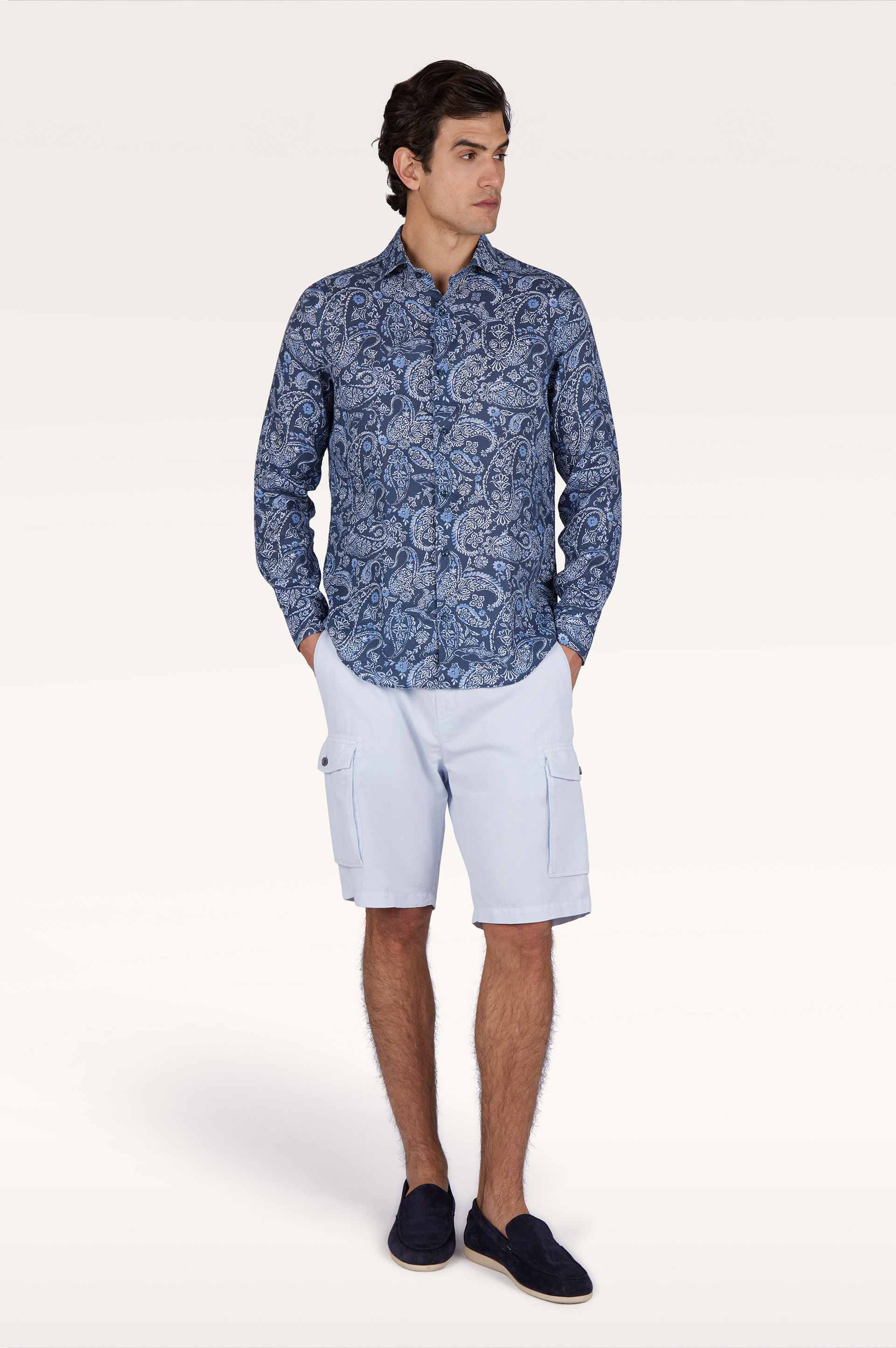 Bermuda cargo in lino e cotone tinto capo image number 2