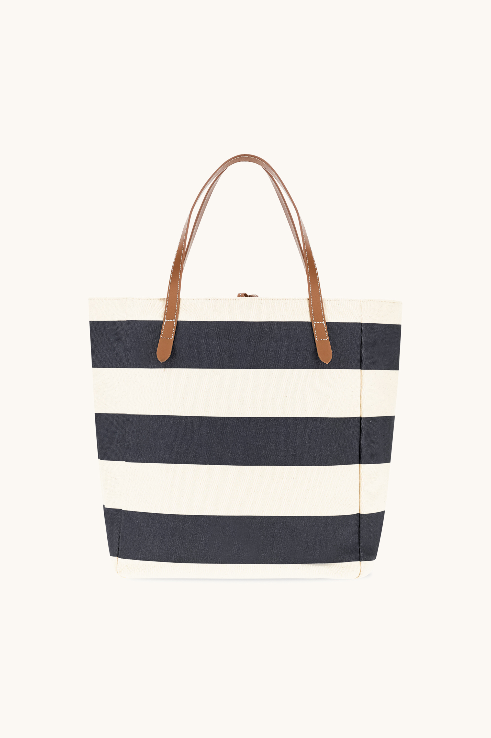 Striped canvas bag with leather details image number 1