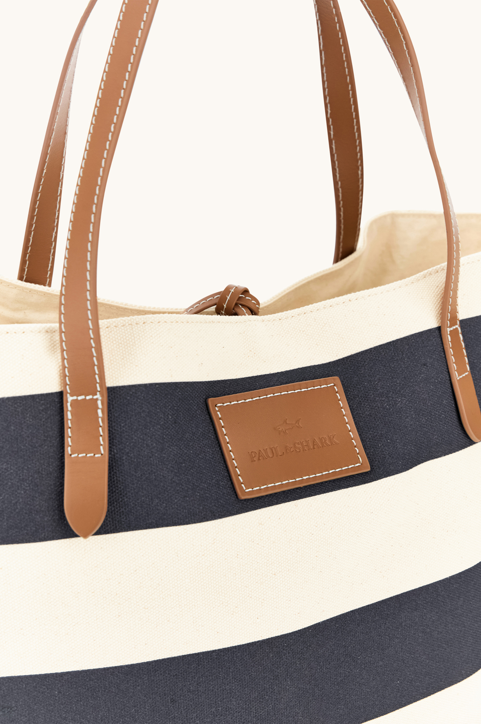 Striped canvas bag with leather details image number 2