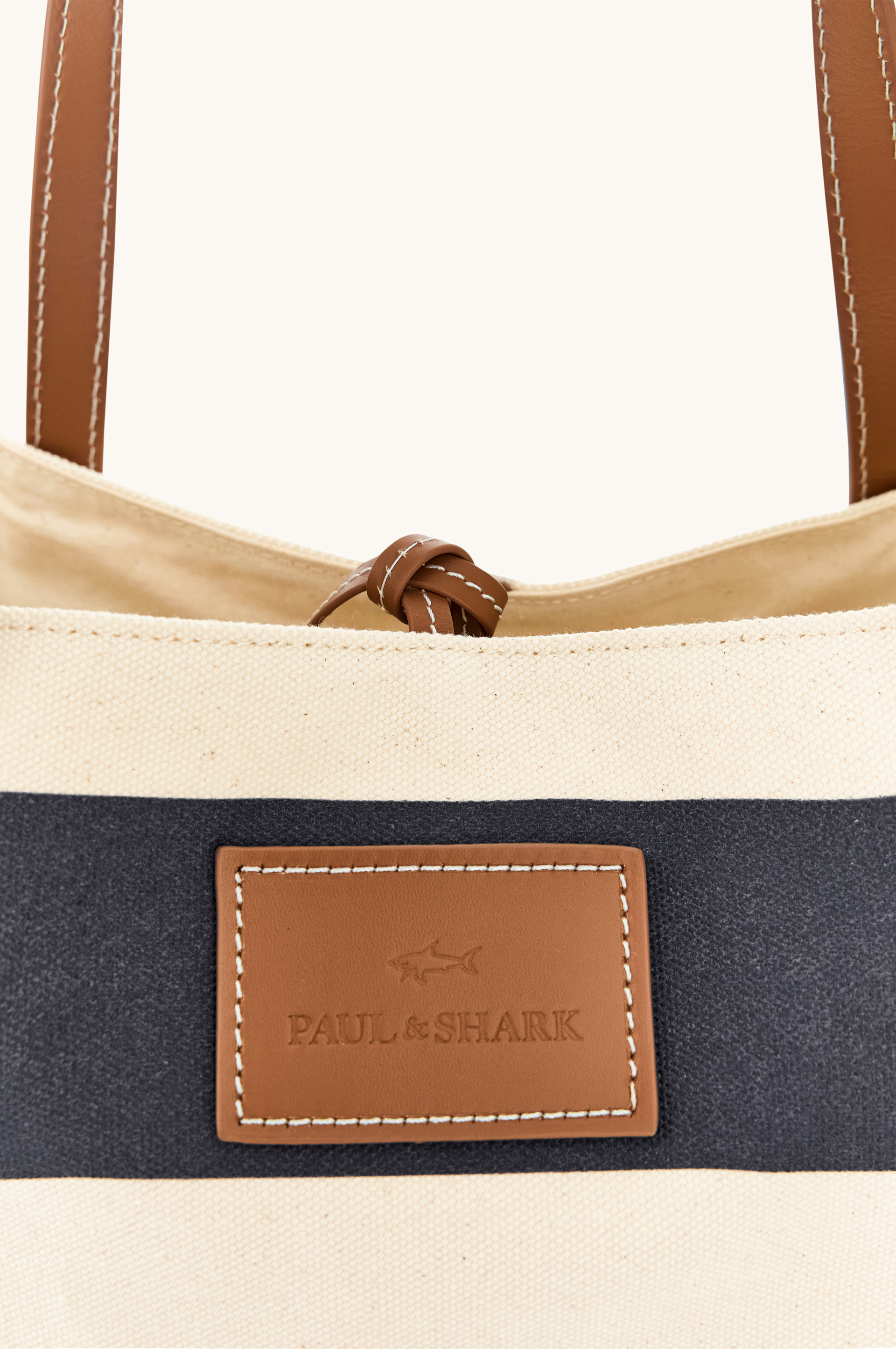Striped canvas bag with leather details image number 3