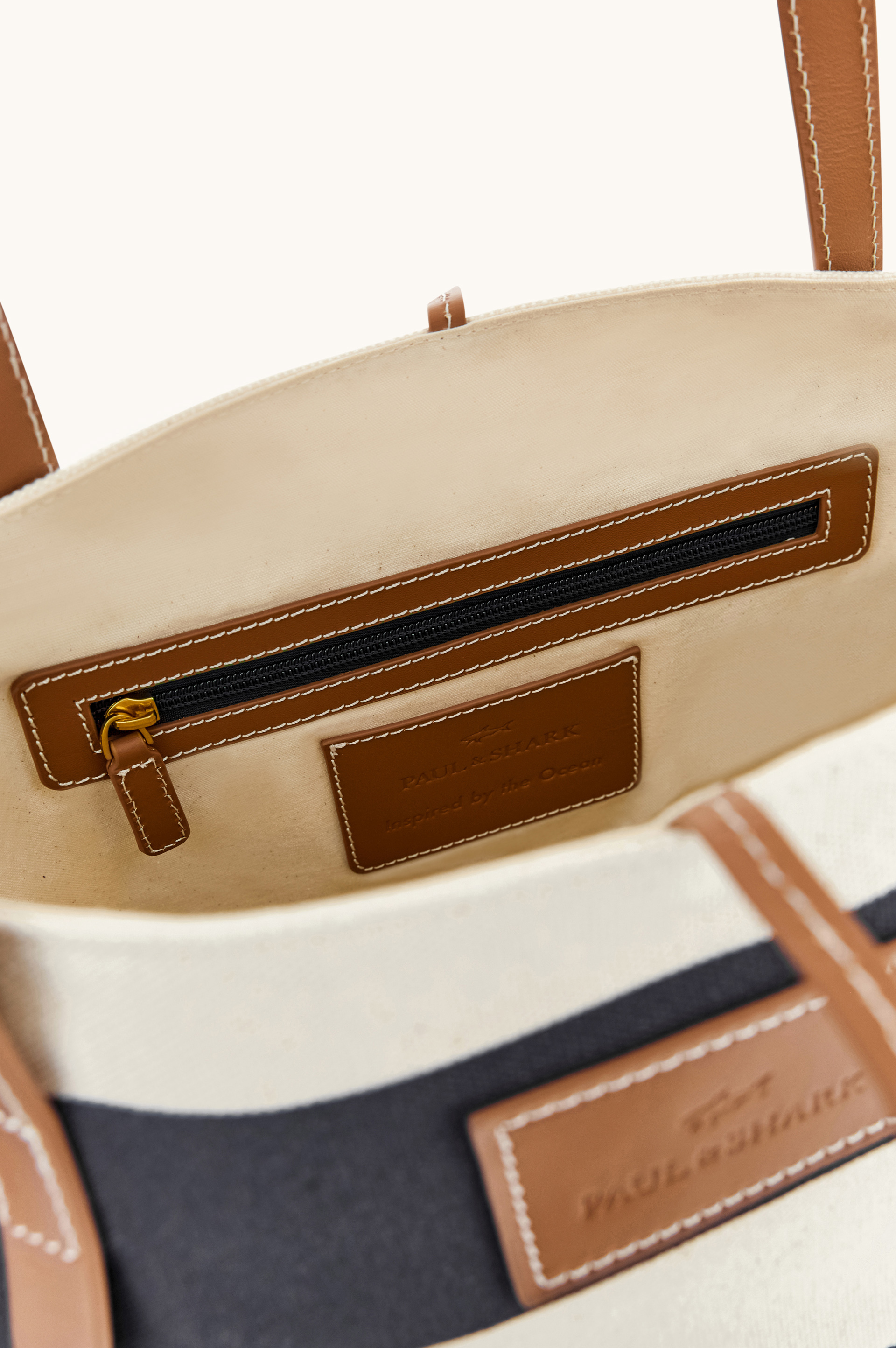 Striped canvas bag with leather details image number 4