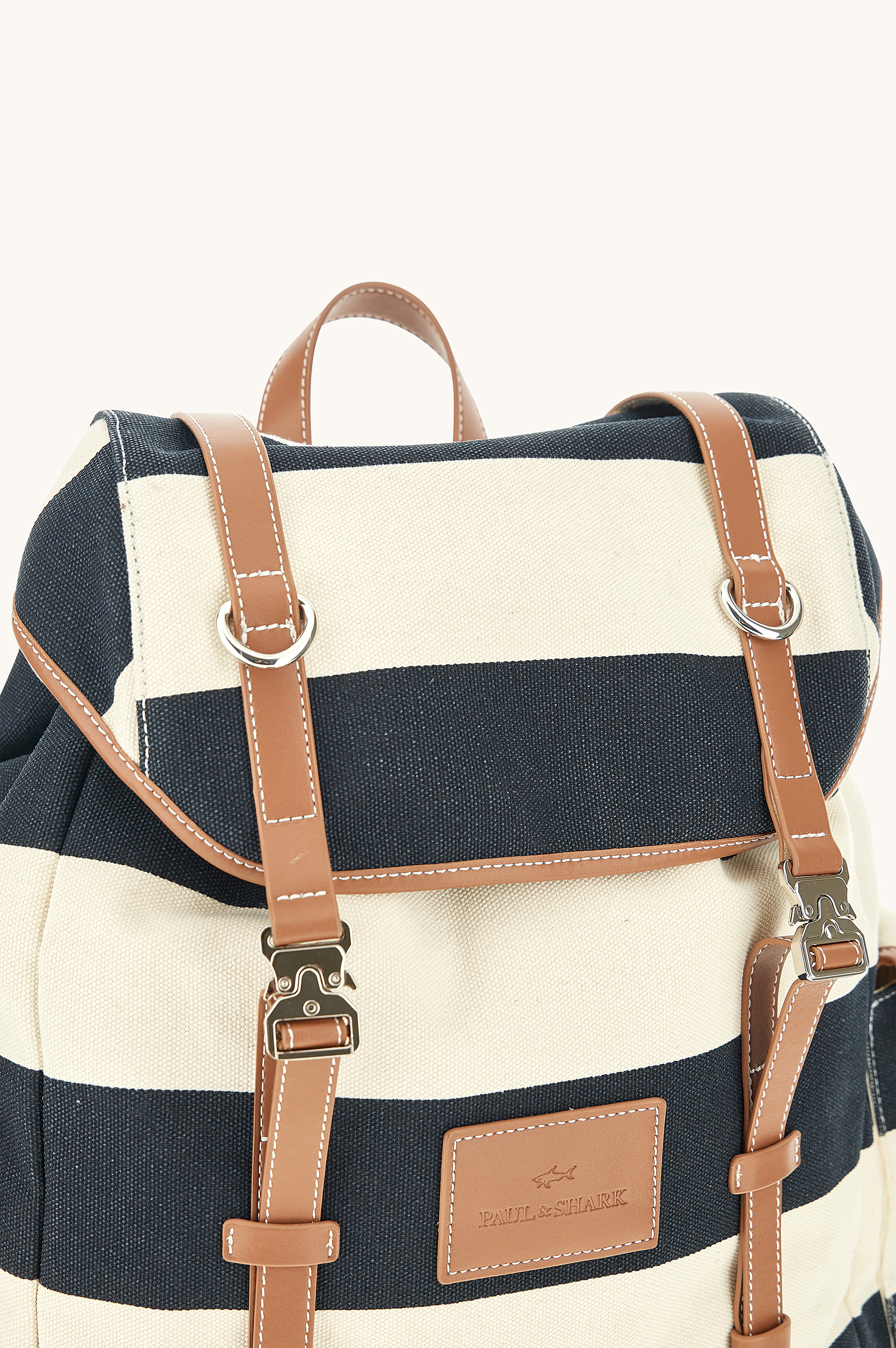 Рюкзак из полосатого канваса с кожаными деталями image number 2