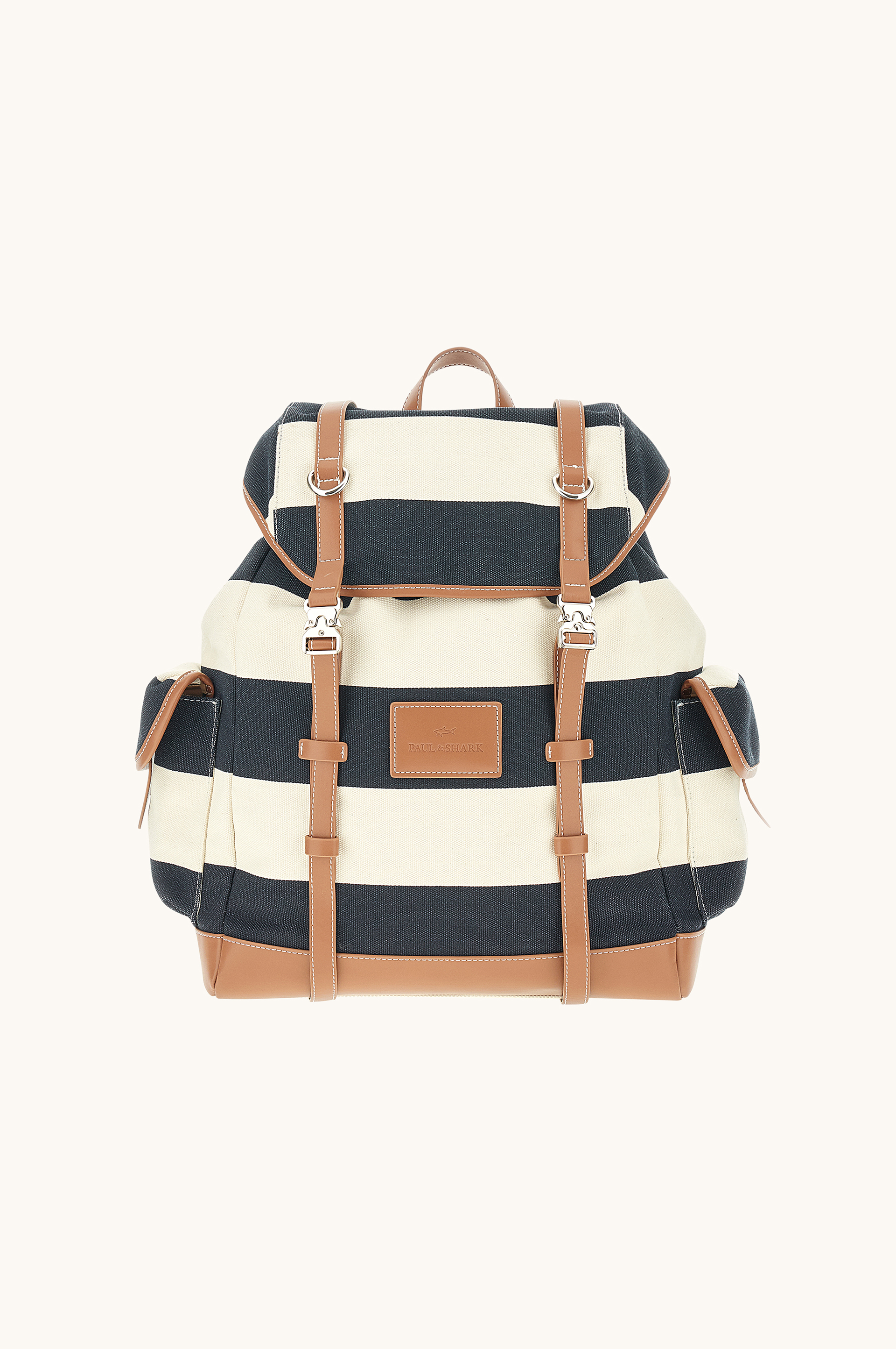 Рюкзак из полосатого канваса с кожаными деталями image number 0