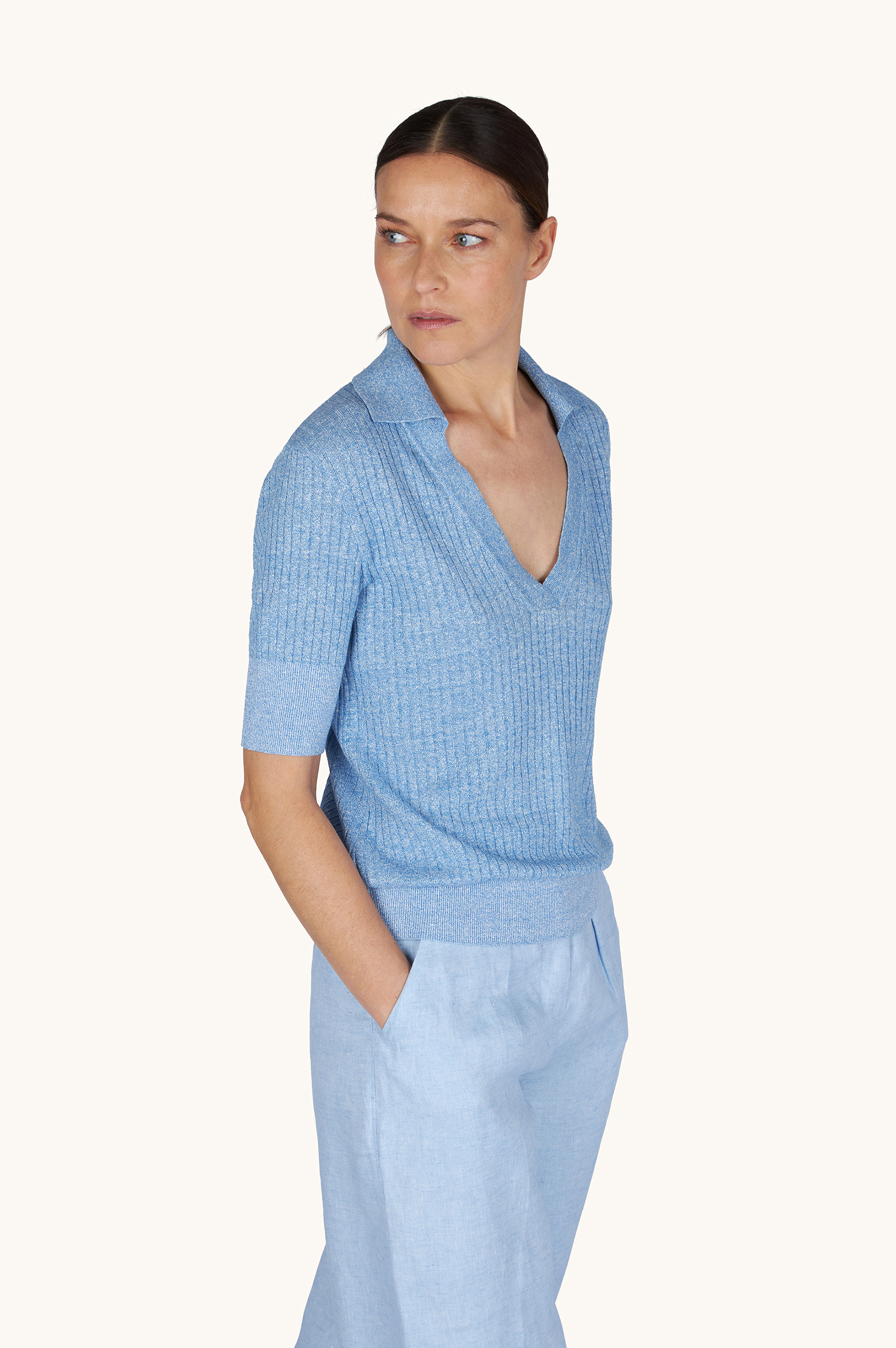 Urukai Linen and Cotton V-Neck Polo Shirt image number 0