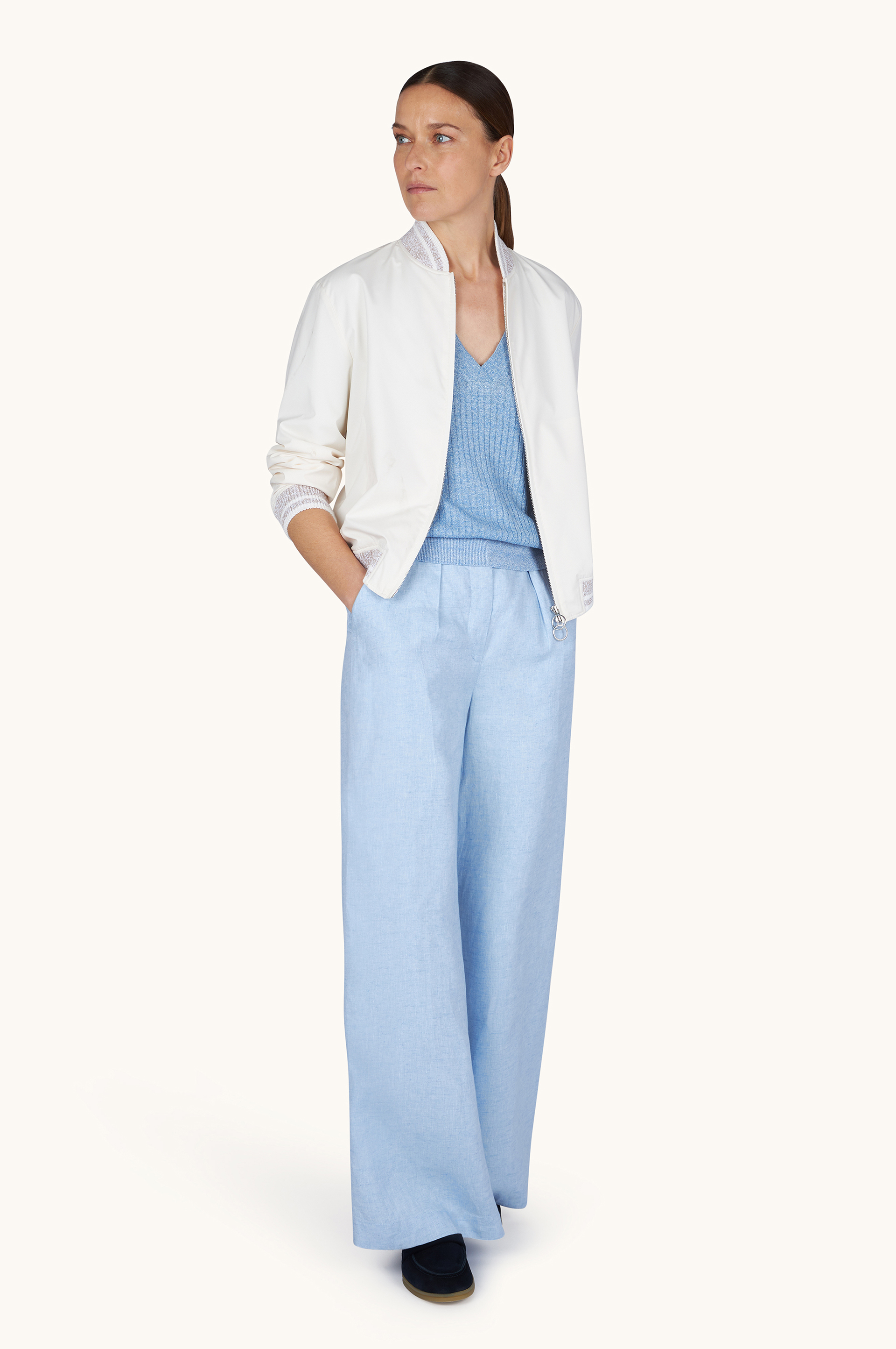 Urukai Linen and Cotton V-Neck Polo Shirt image number 2