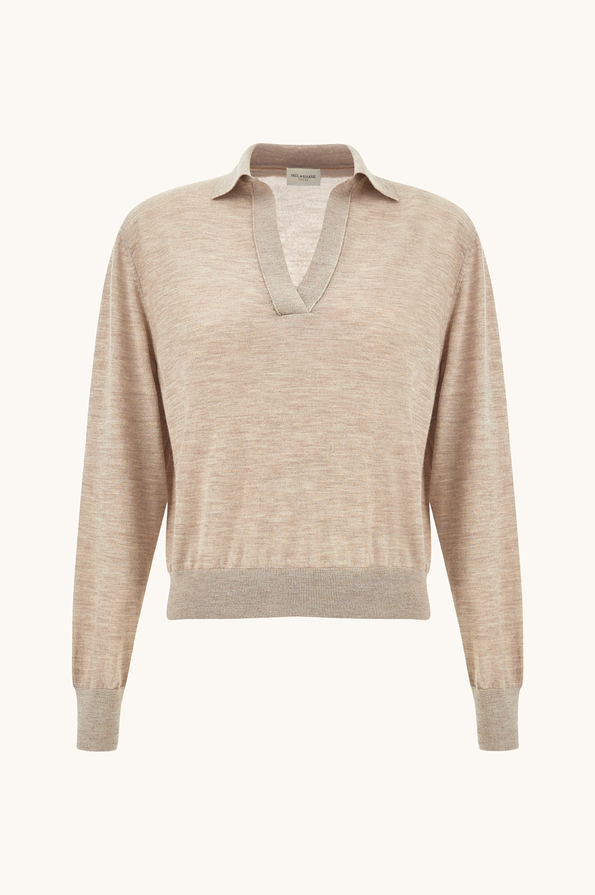 Polo with V-Neck in cashmere and Jaipur silk image number 0