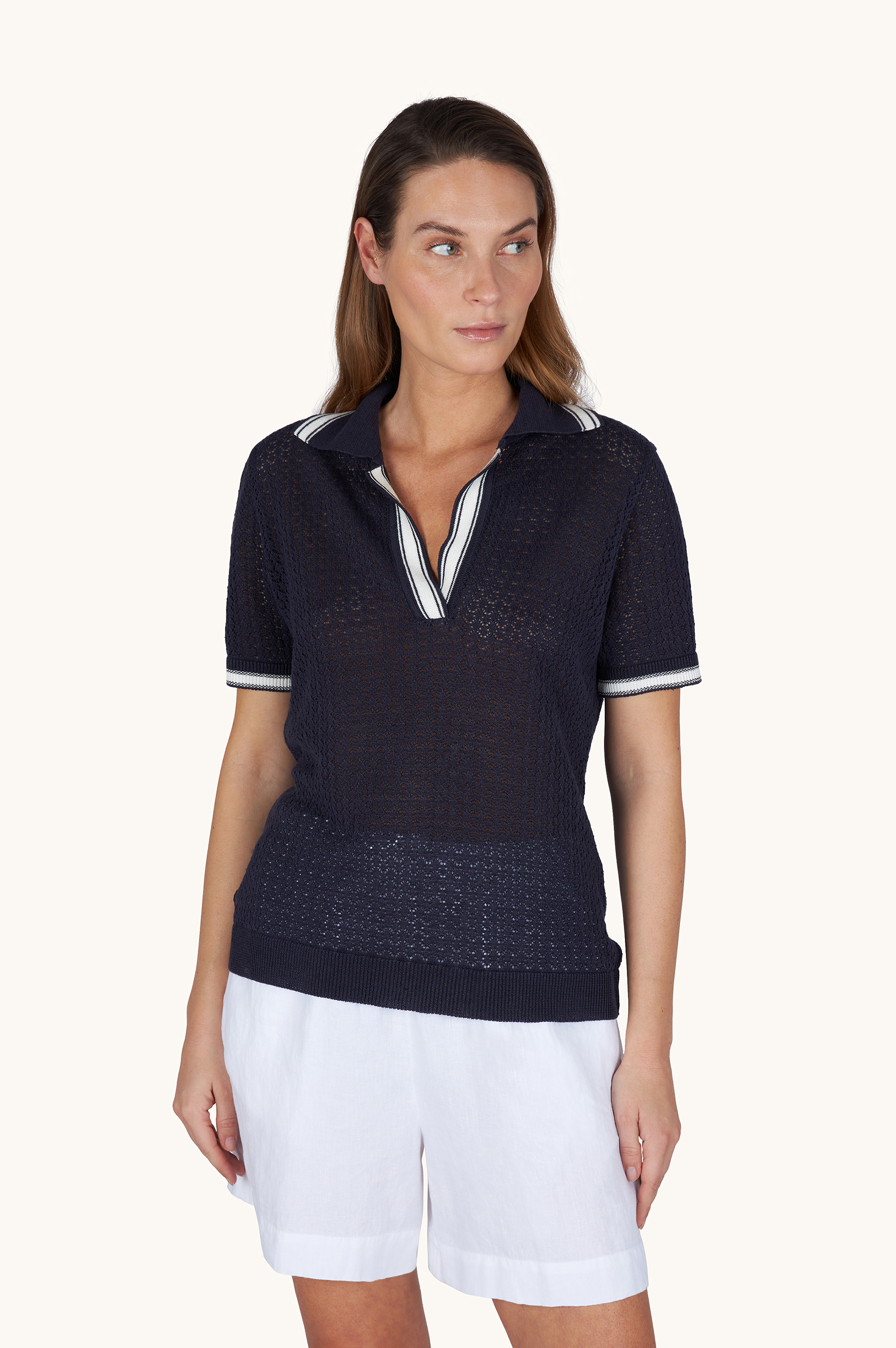 Polo de punto calado en lino puro image number 0