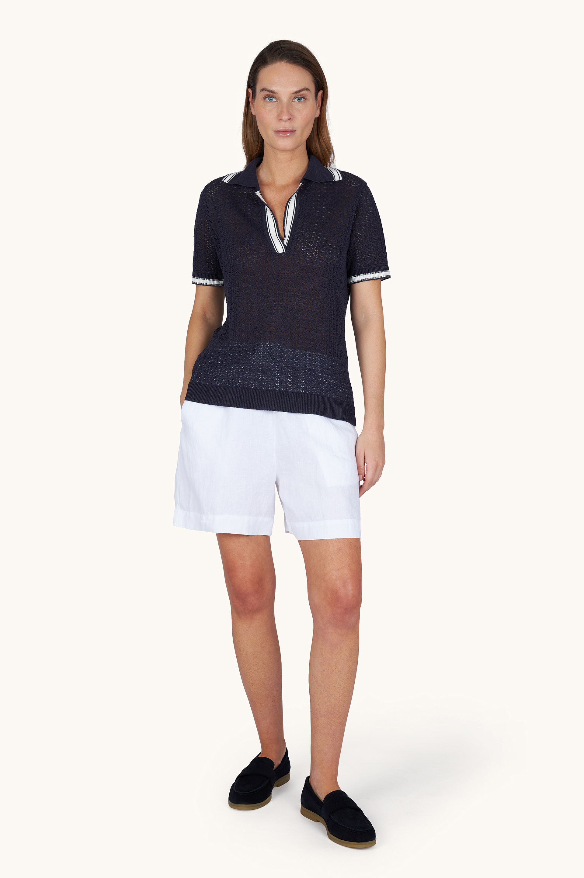 Polo de punto calado en lino puro image number 2