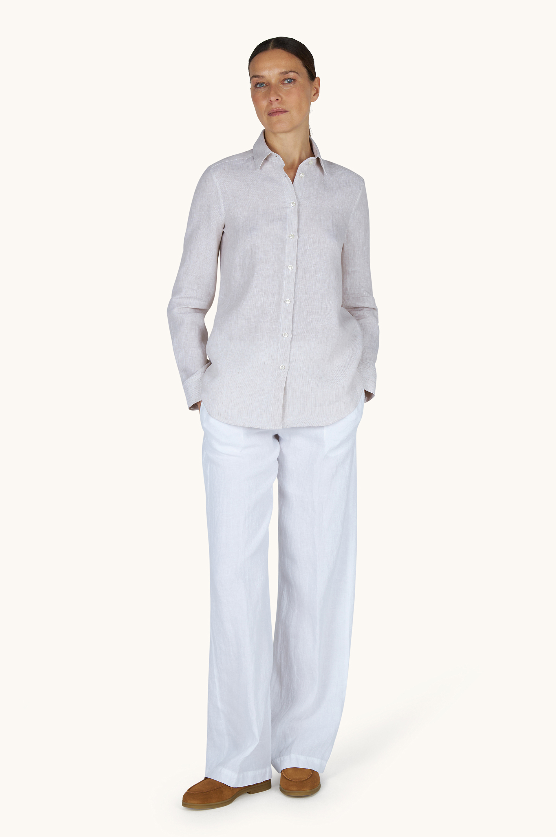 قميص من الكتان Soffio بنقشة مخططة image number 2