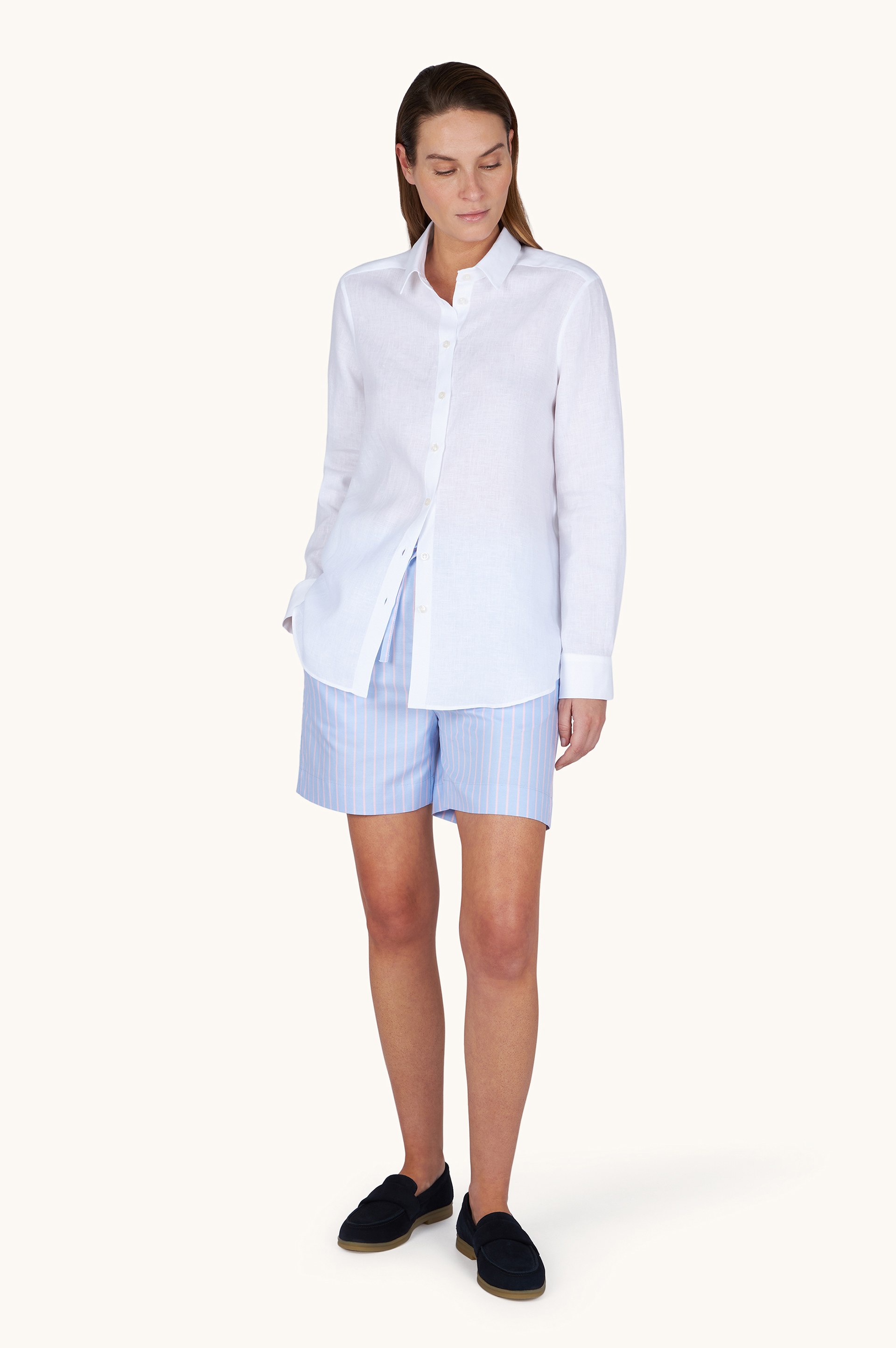 条纹图案棉质短裤 image number 2