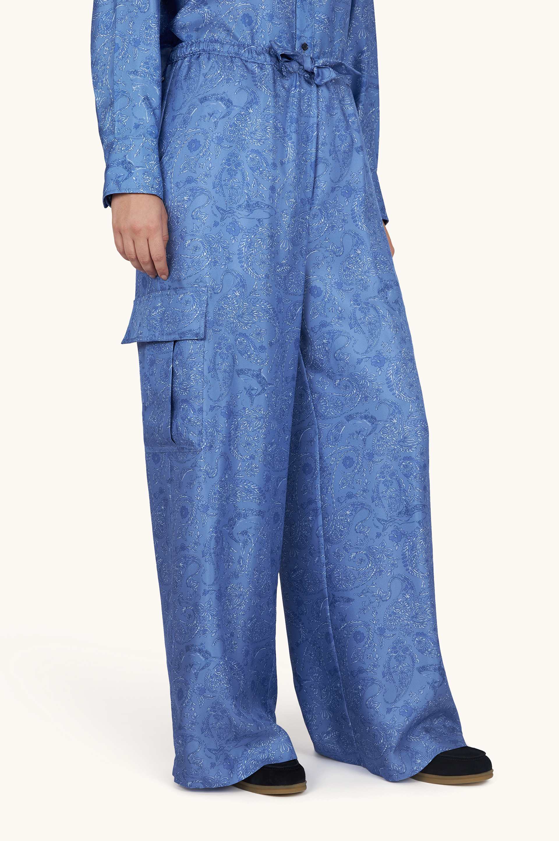 Silk cargo pants with Shark Paisley print image number 0