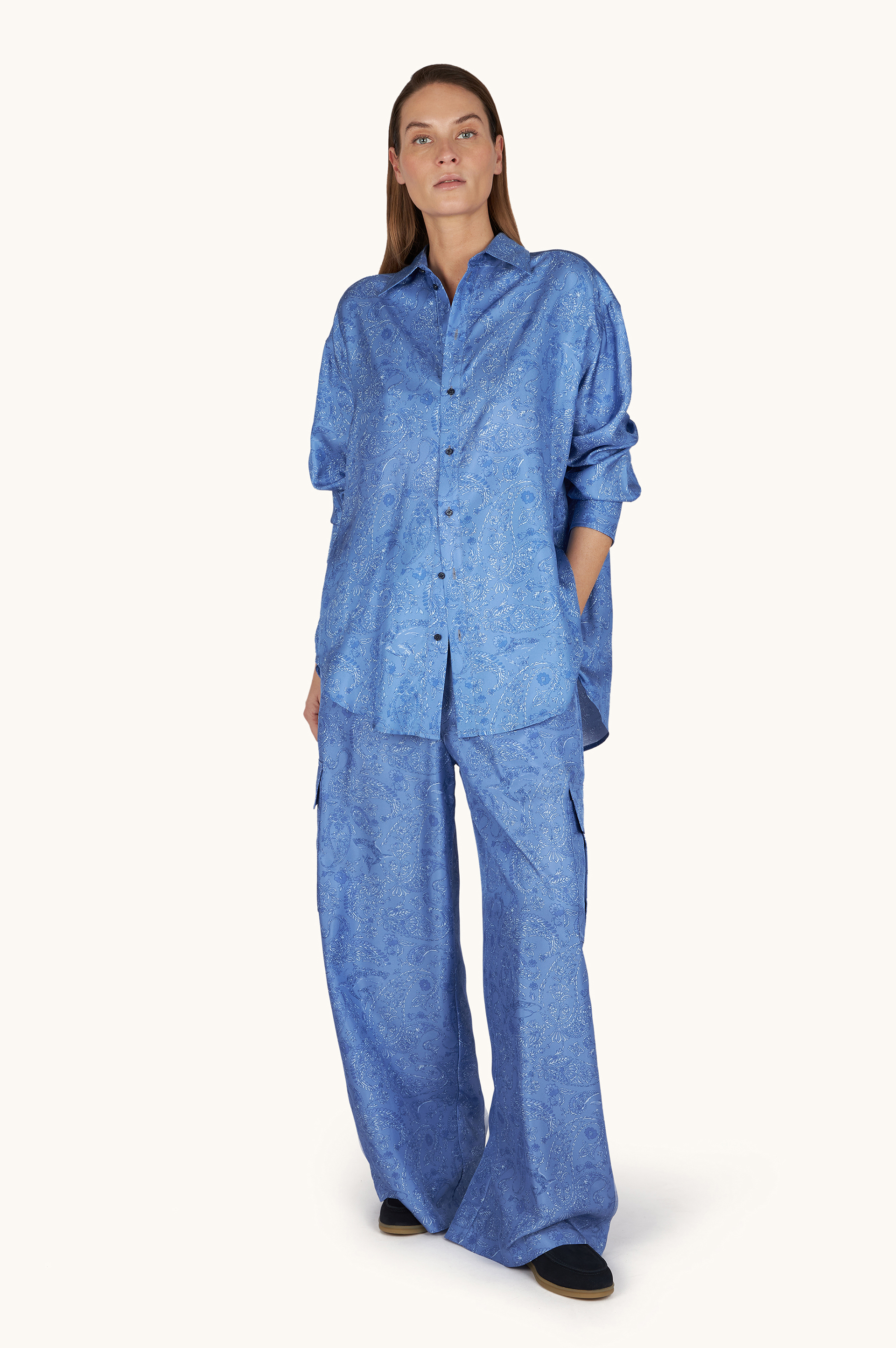 Silk cargo pants with Shark Paisley print image number 2