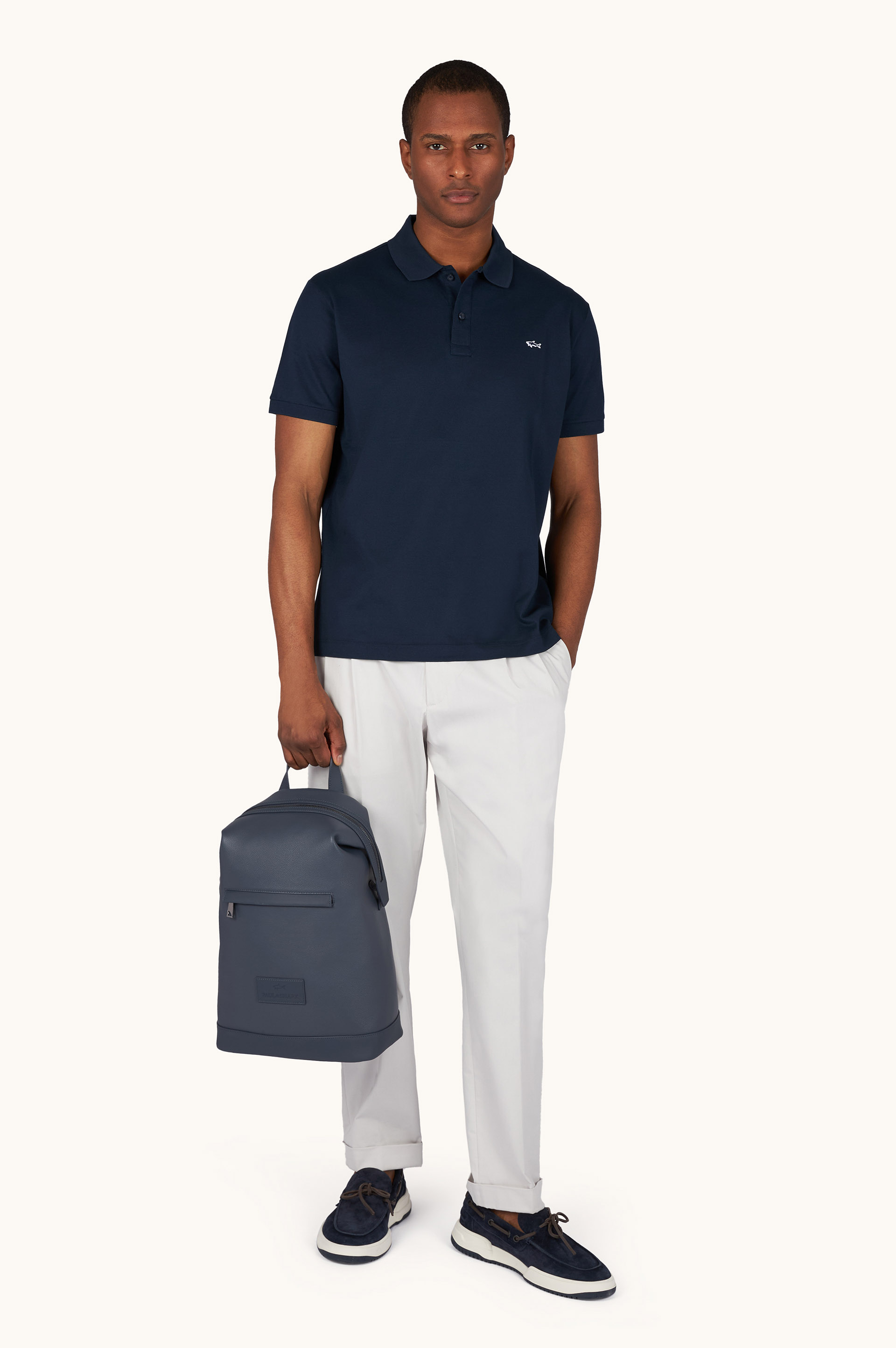 Polo de algod&oacute;n Double Piqu&eacute; con bordado Shark image number 2