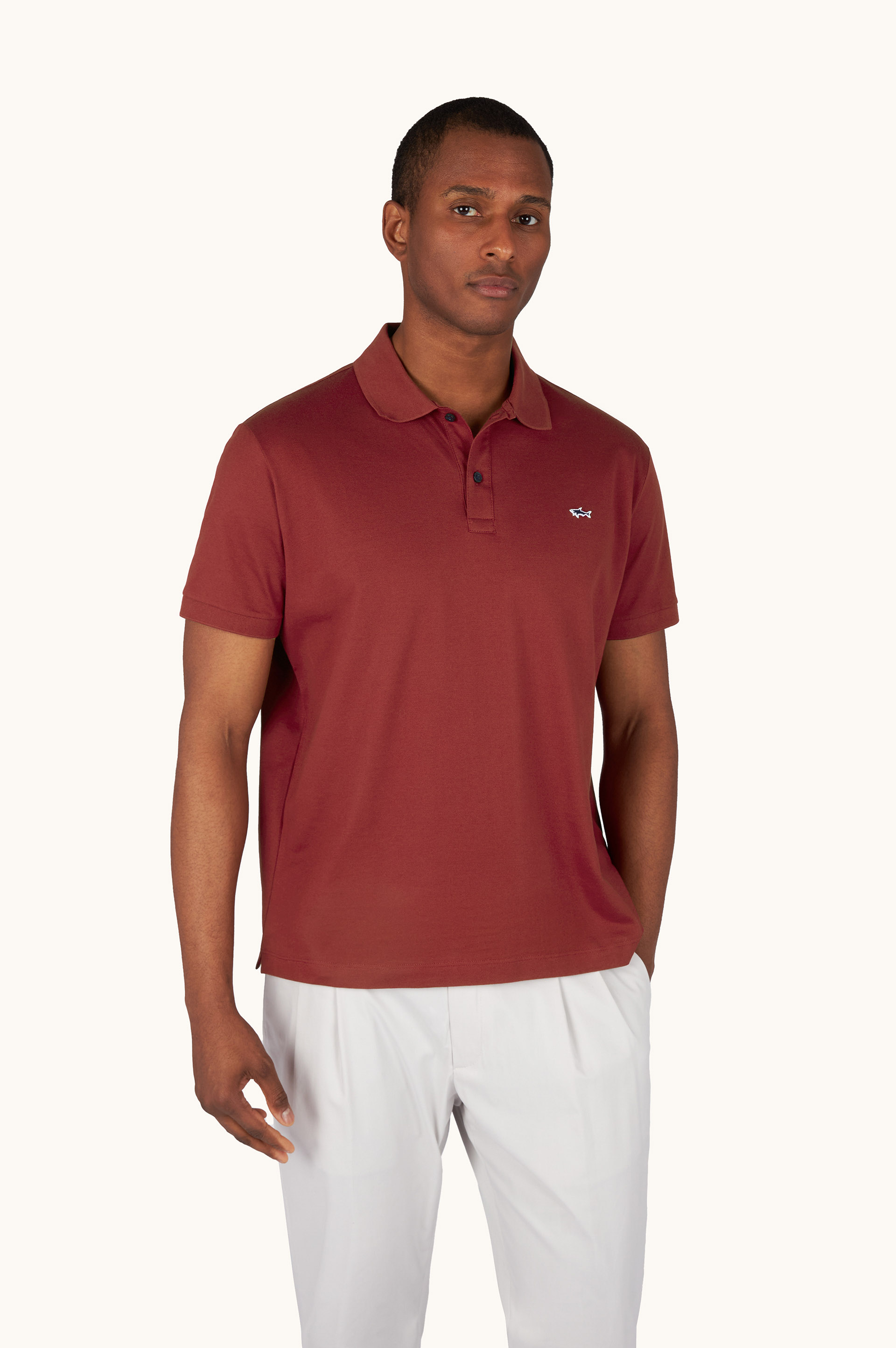 Double Piqu&eacute; cotton polo shirt with Shark embroidery image number 0
