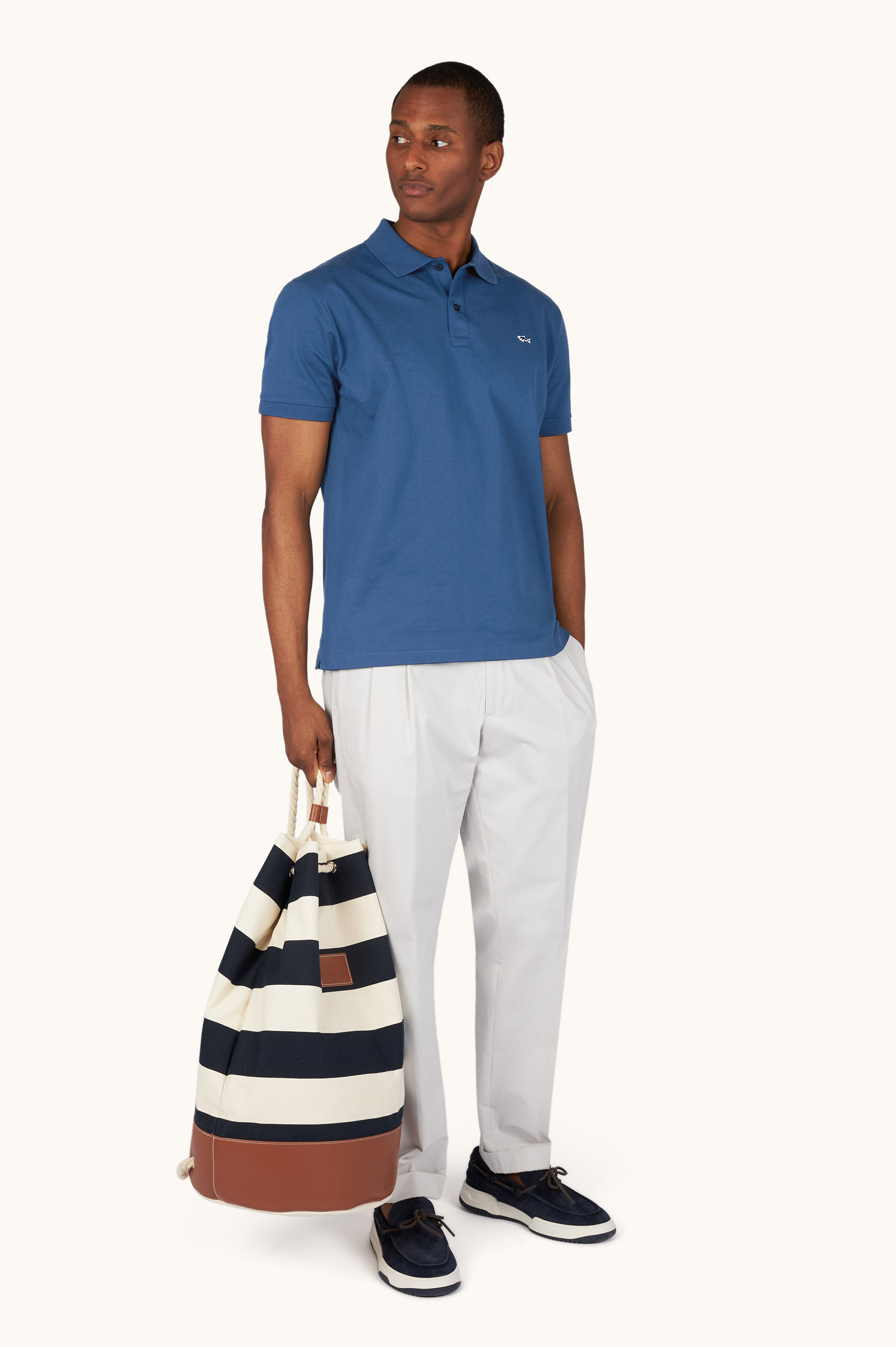 Double Piqu&eacute; cotton polo shirt with Shark embroidery image number 1