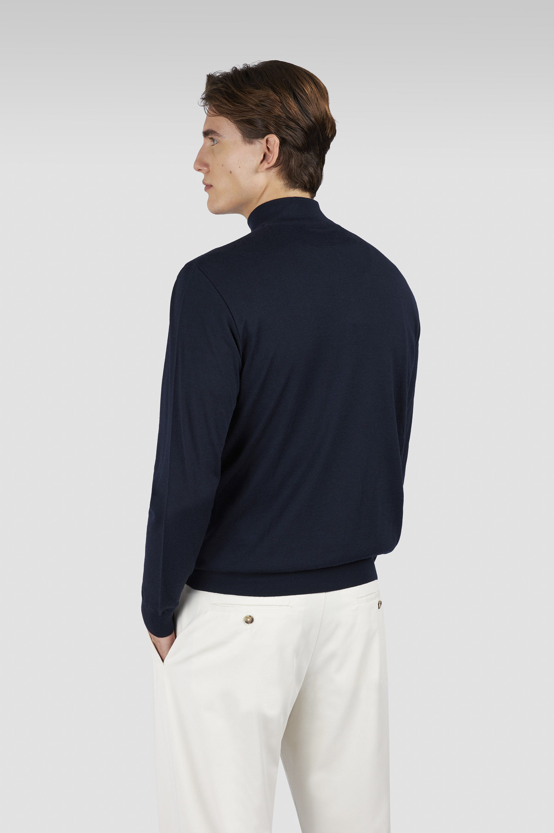 Ultrafine Merino wool half-zip sweater with Shark embroidery image number 3