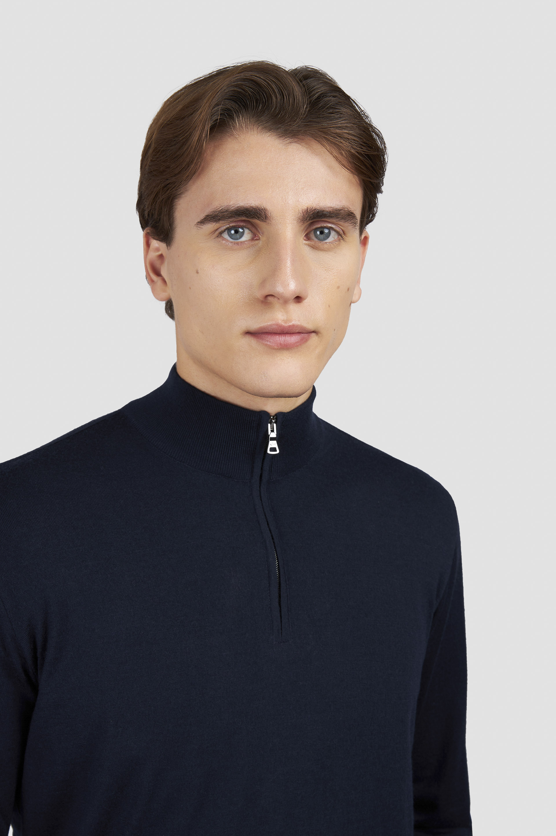 Ultrafine Merino wool half-zip sweater with Shark embroidery image number 4