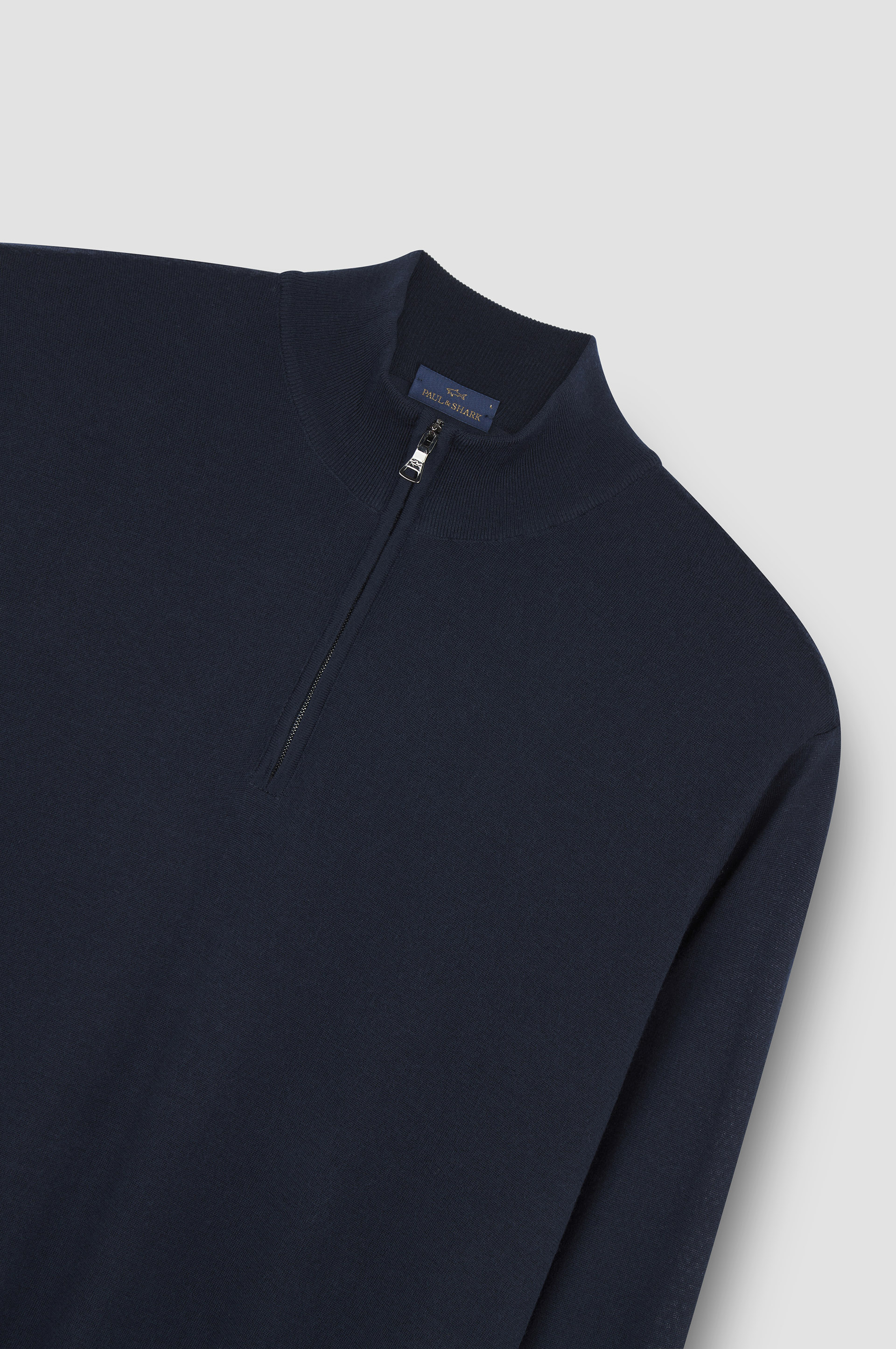 Ultrafine Merino wool half-zip sweater with Shark embroidery image number 5