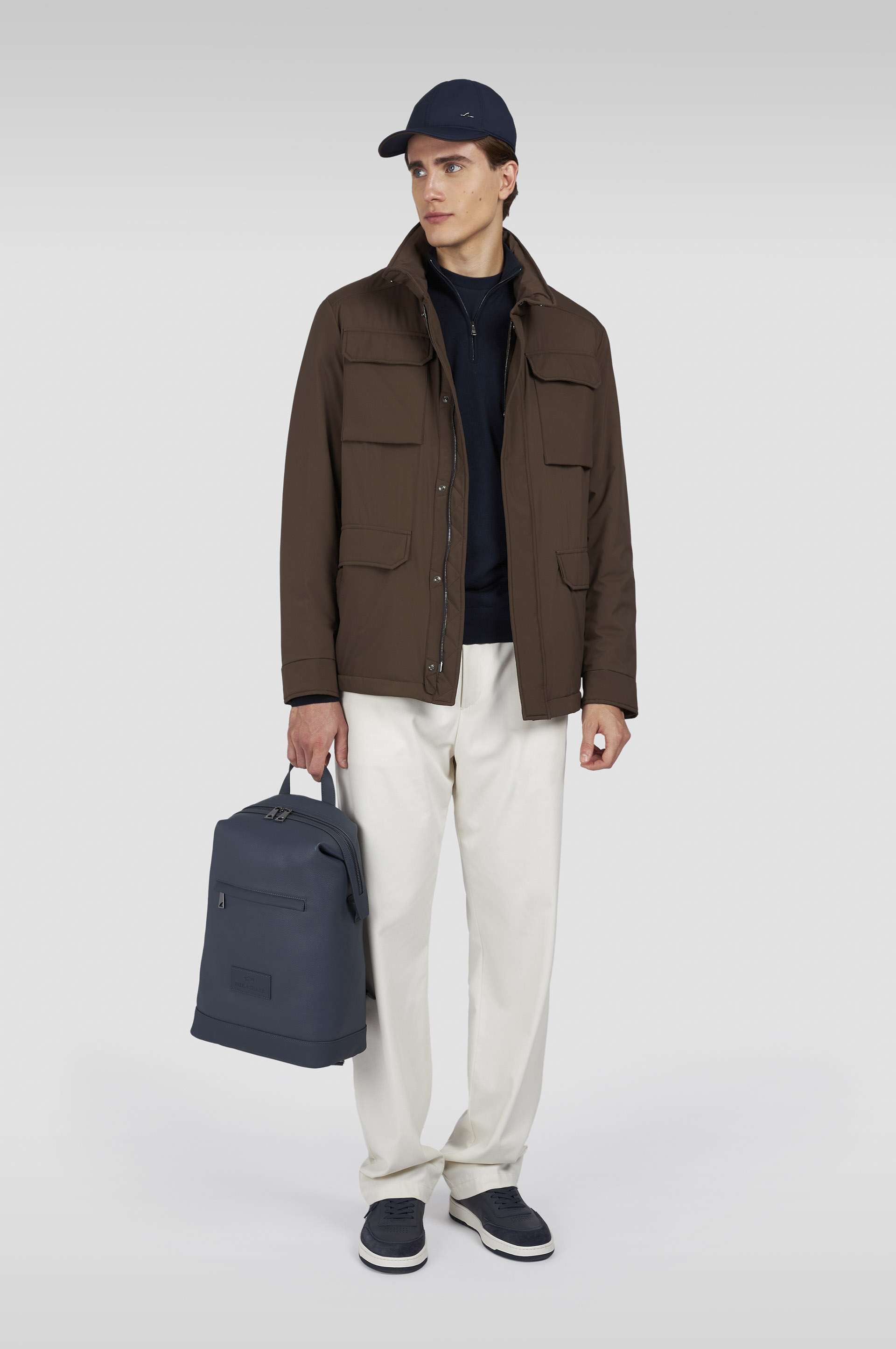 Ultrafine Merino wool half-zip sweater with Shark embroidery image number 2