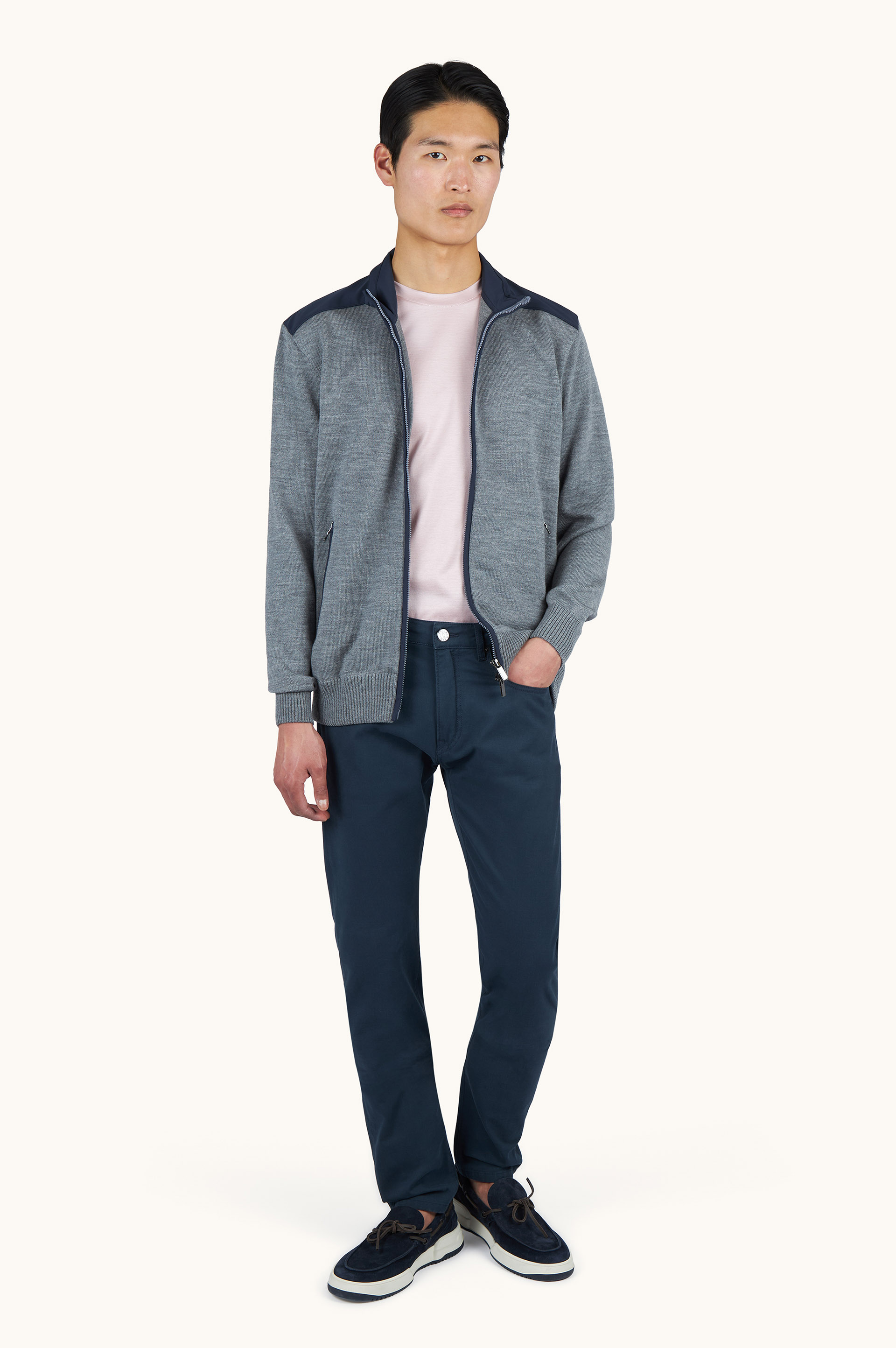 Zip-up sweater in Soft Cool Touch wool with Typhoon&reg; Re-4x4 Stretch details image number 1