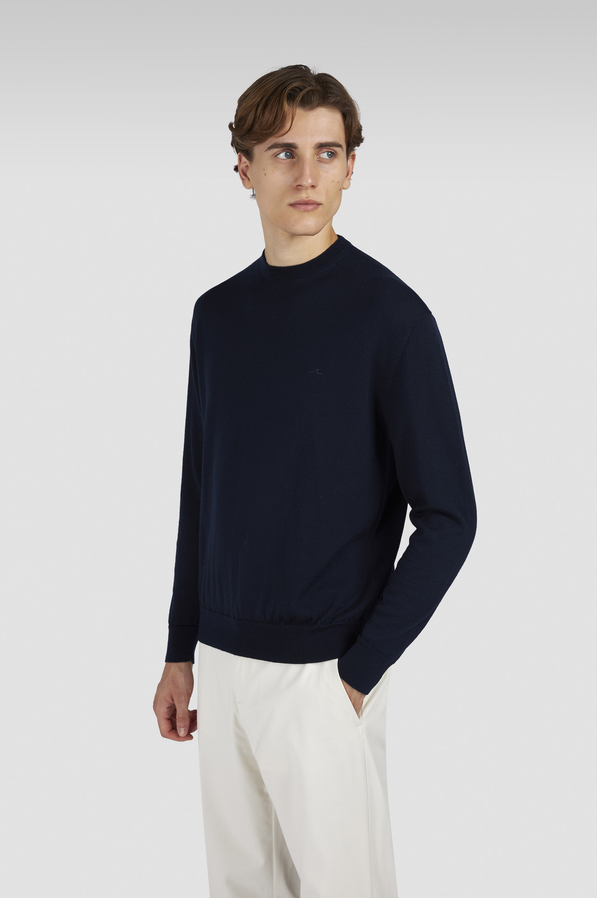 Soft Cool Touch wool crewneck sweater with Shark Fin embroidery image number 0