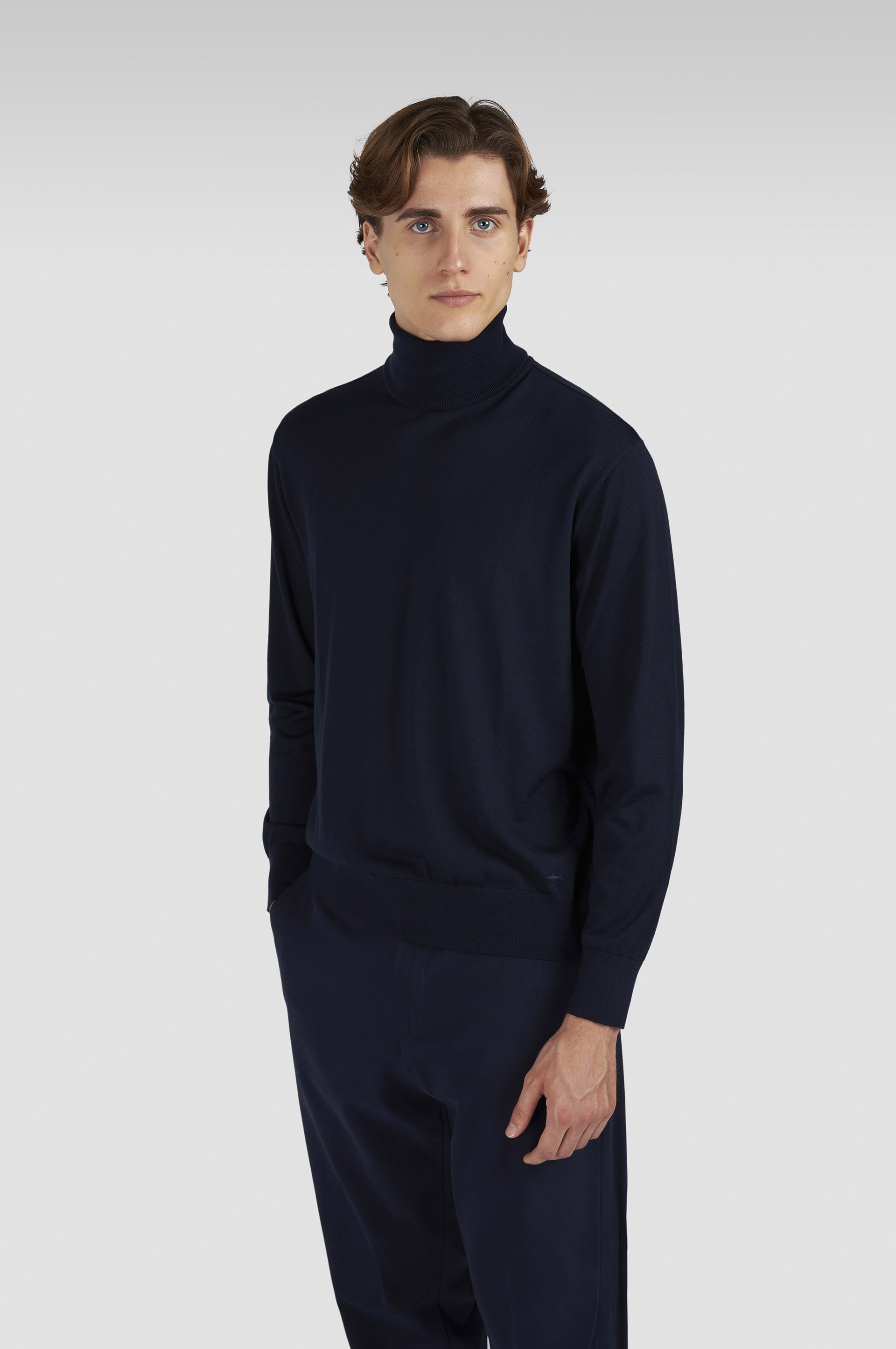 Stretch wool turtleneck sweater with Shark embroidery image number 0