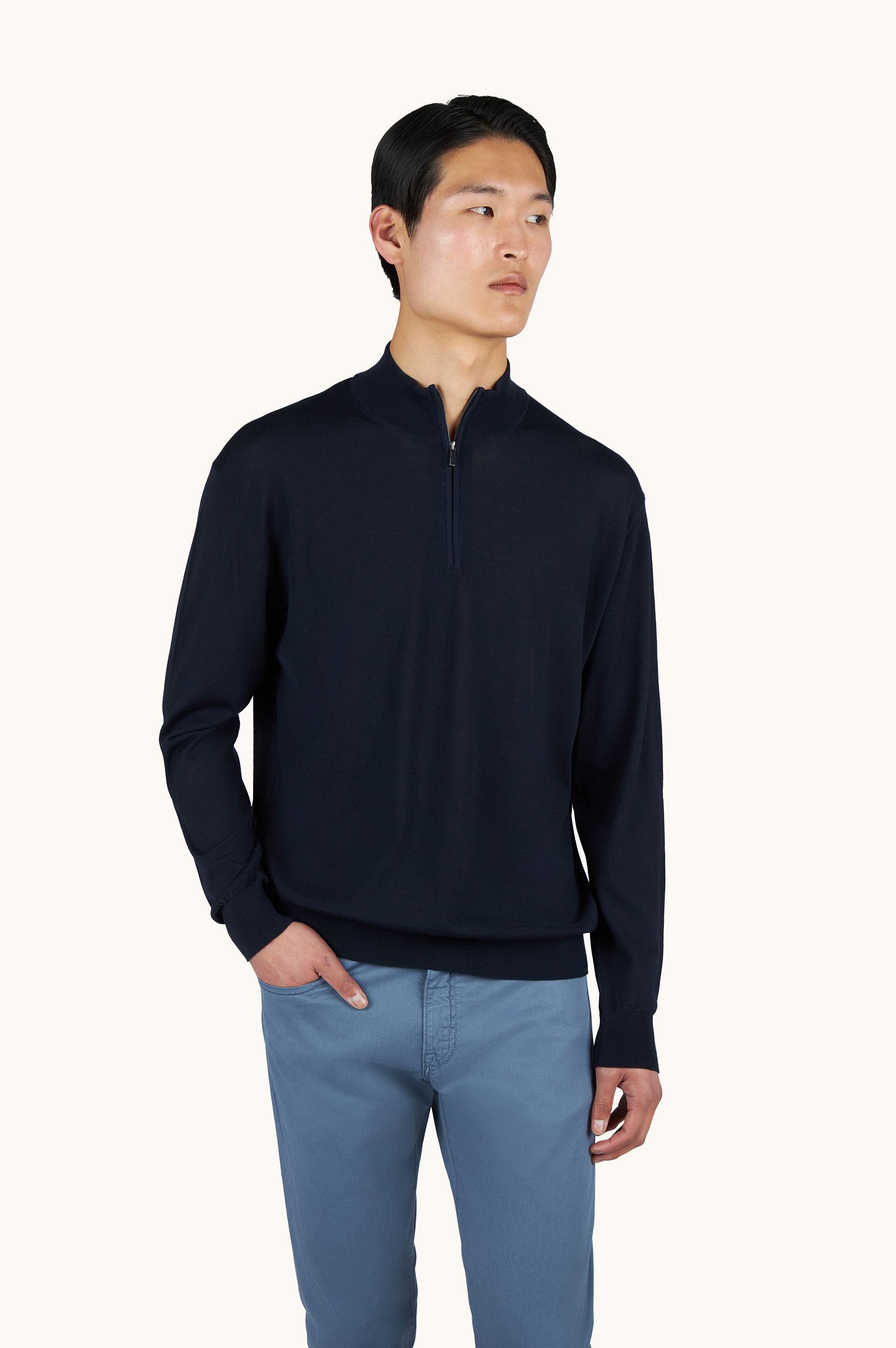 140&rsquo;S superfine Merino wool half‑zip sweater image number 0