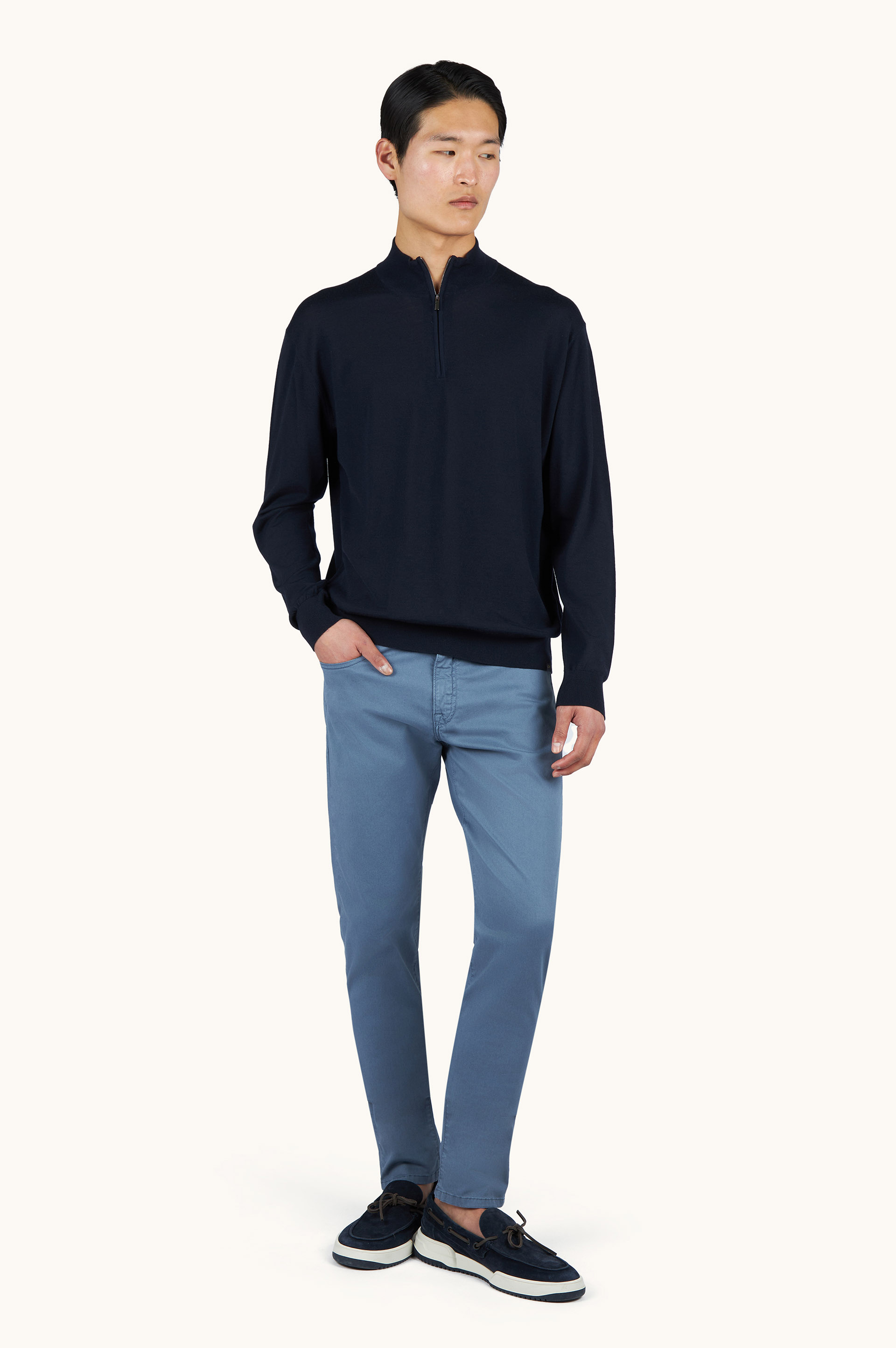 140&rsquo;S superfine Merino wool half‑zip sweater image number 1