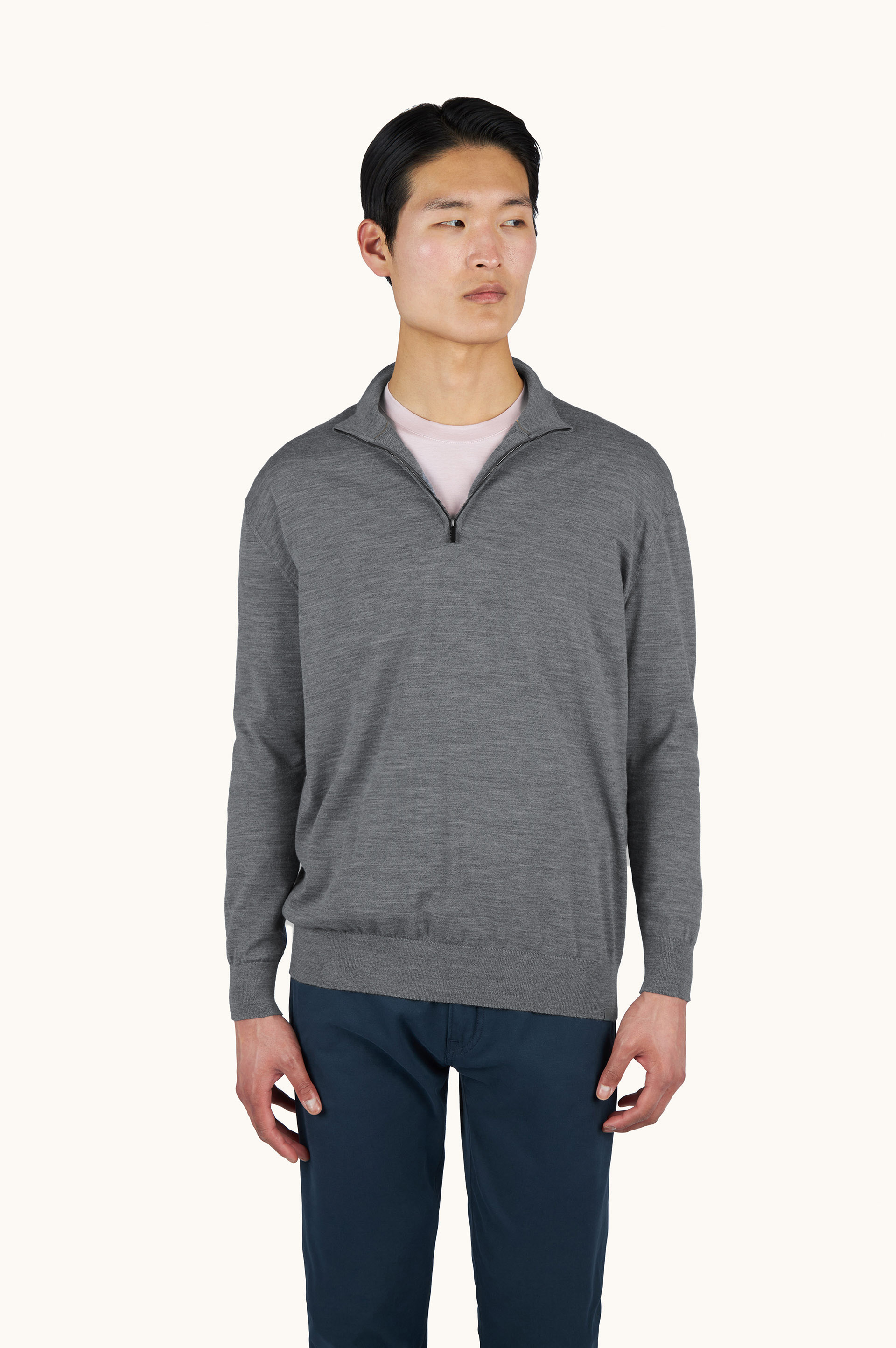 140&rsquo;S superfine Merino wool half‑zip sweater image number 0